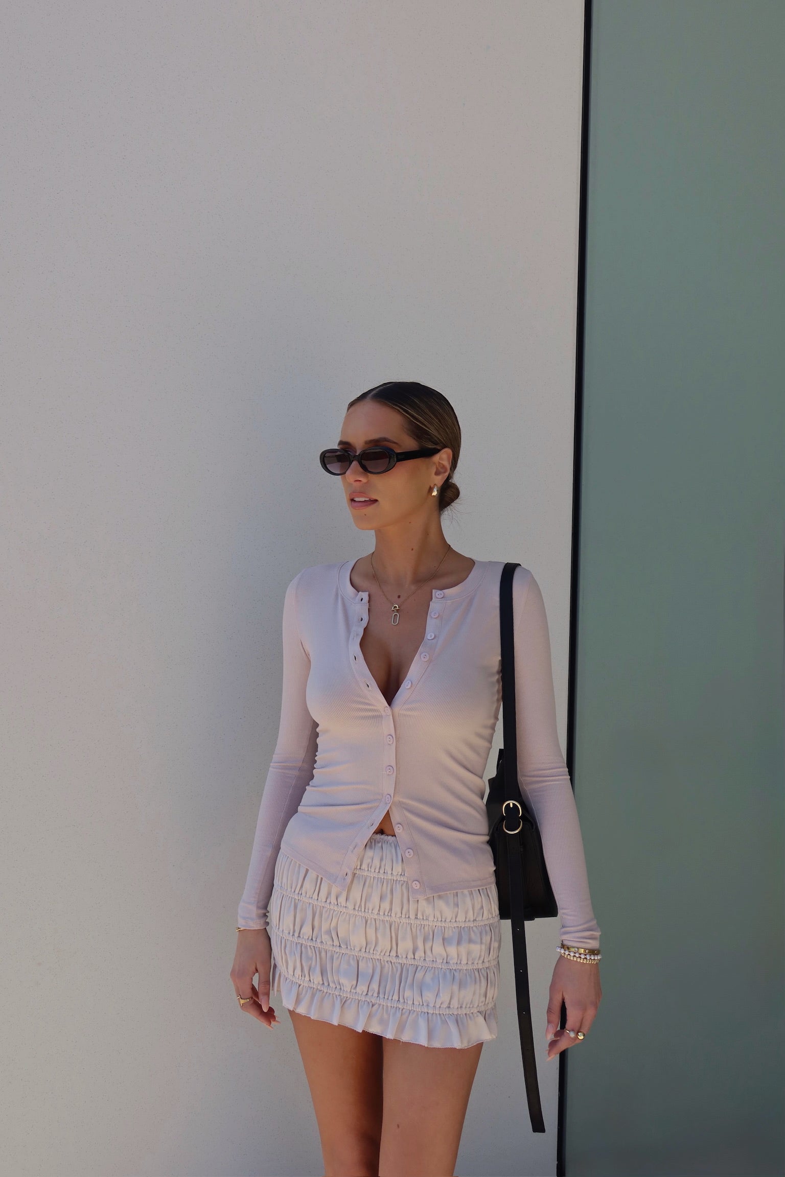 Erika Button-Down Long Sleeve Top in Blush