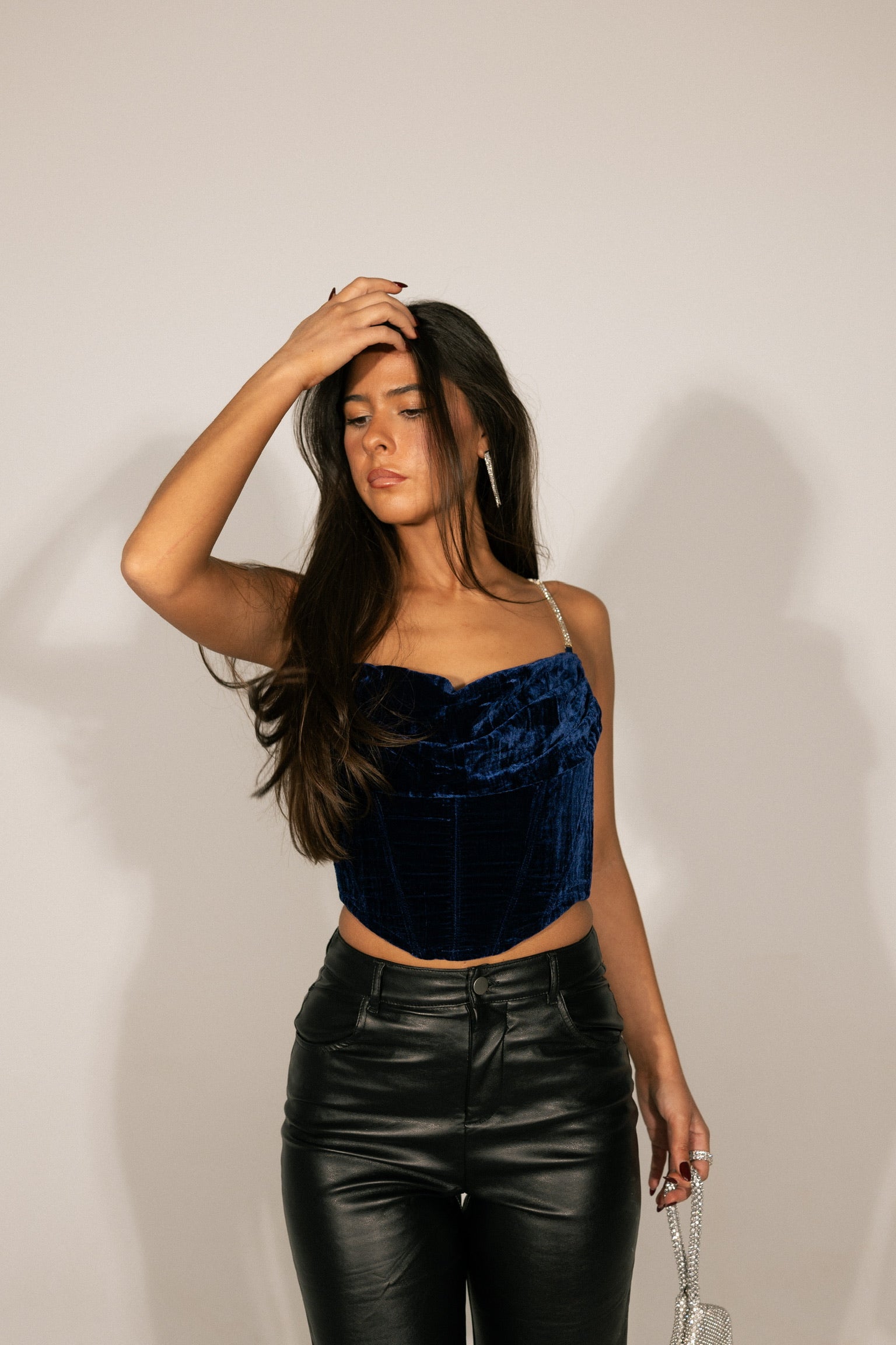 Tori Velvet Corset Top in Navy