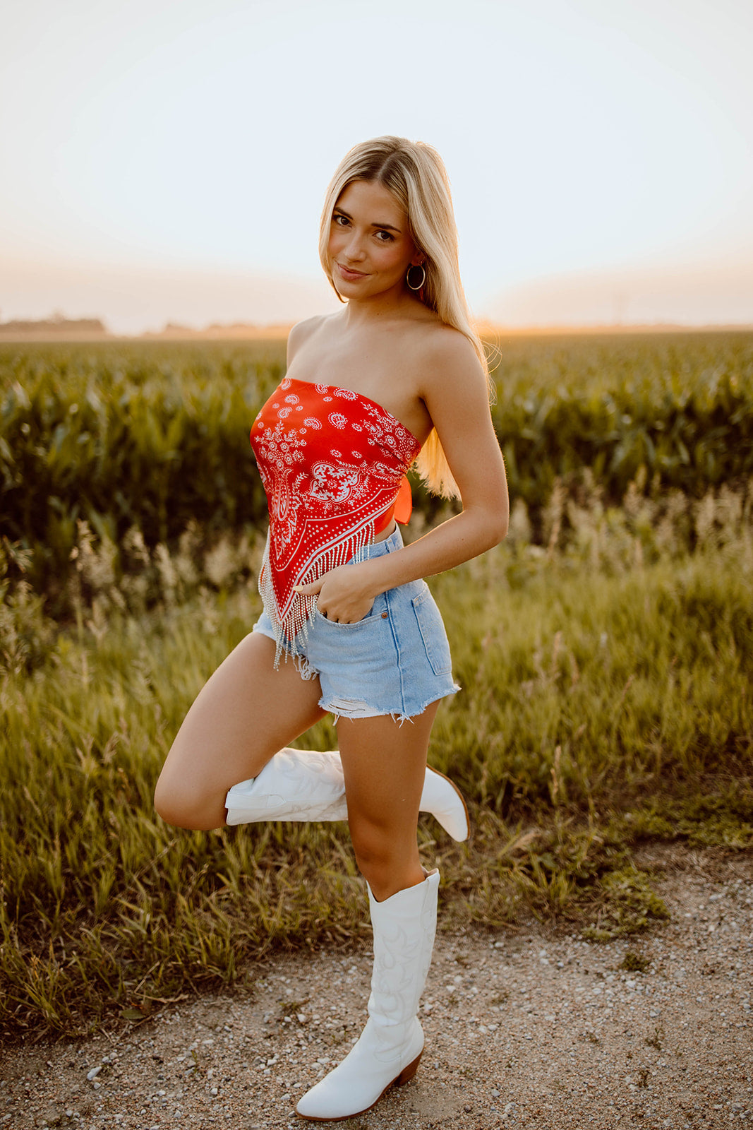 Red Fringe Bandana Top