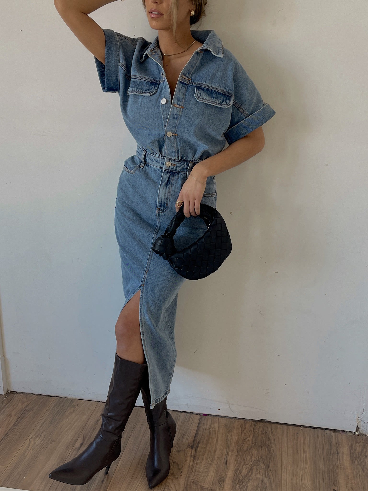 Tobie Short Sleeve Denim Midi Dress