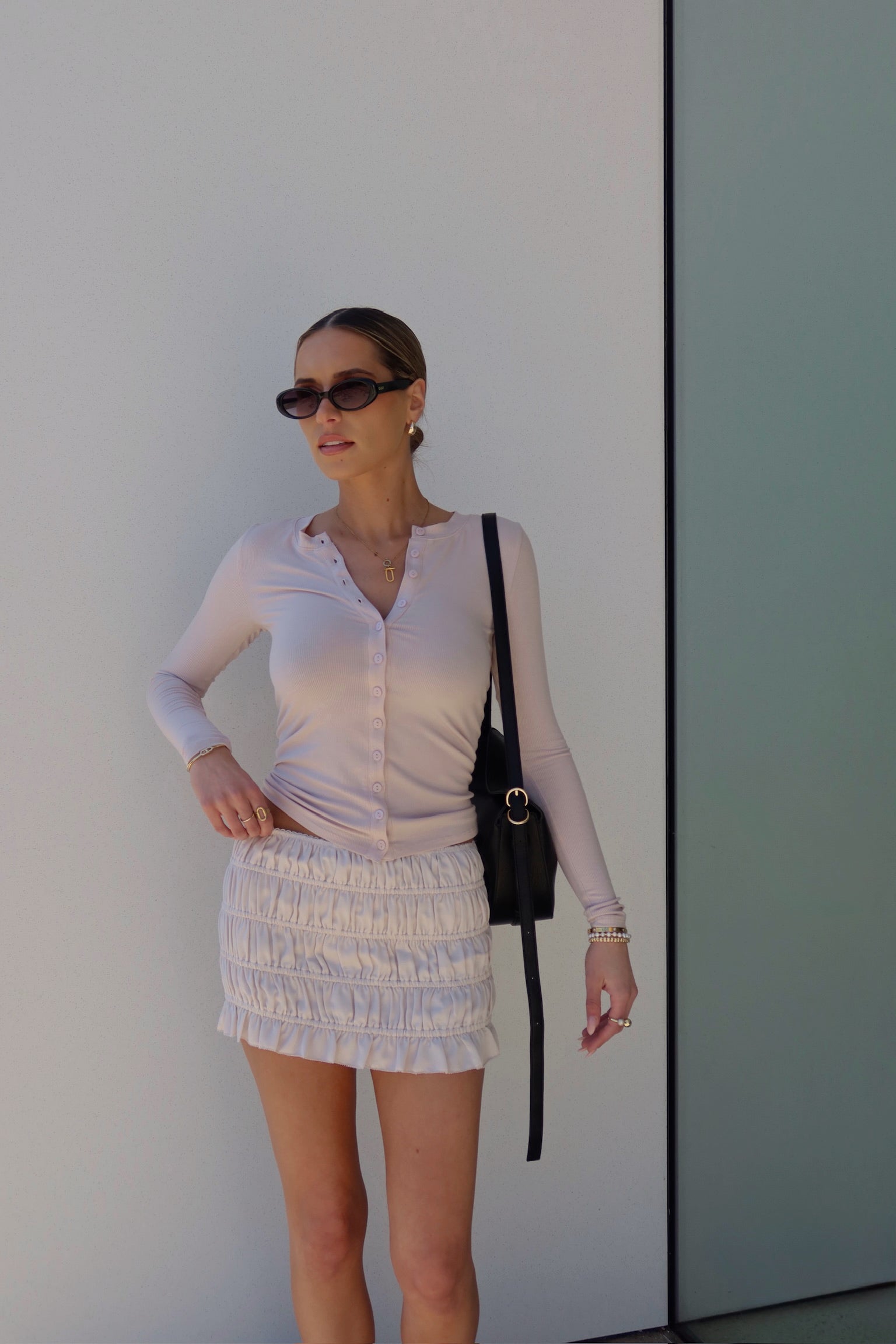 Erika Button-Down Long Sleeve Top in Blush