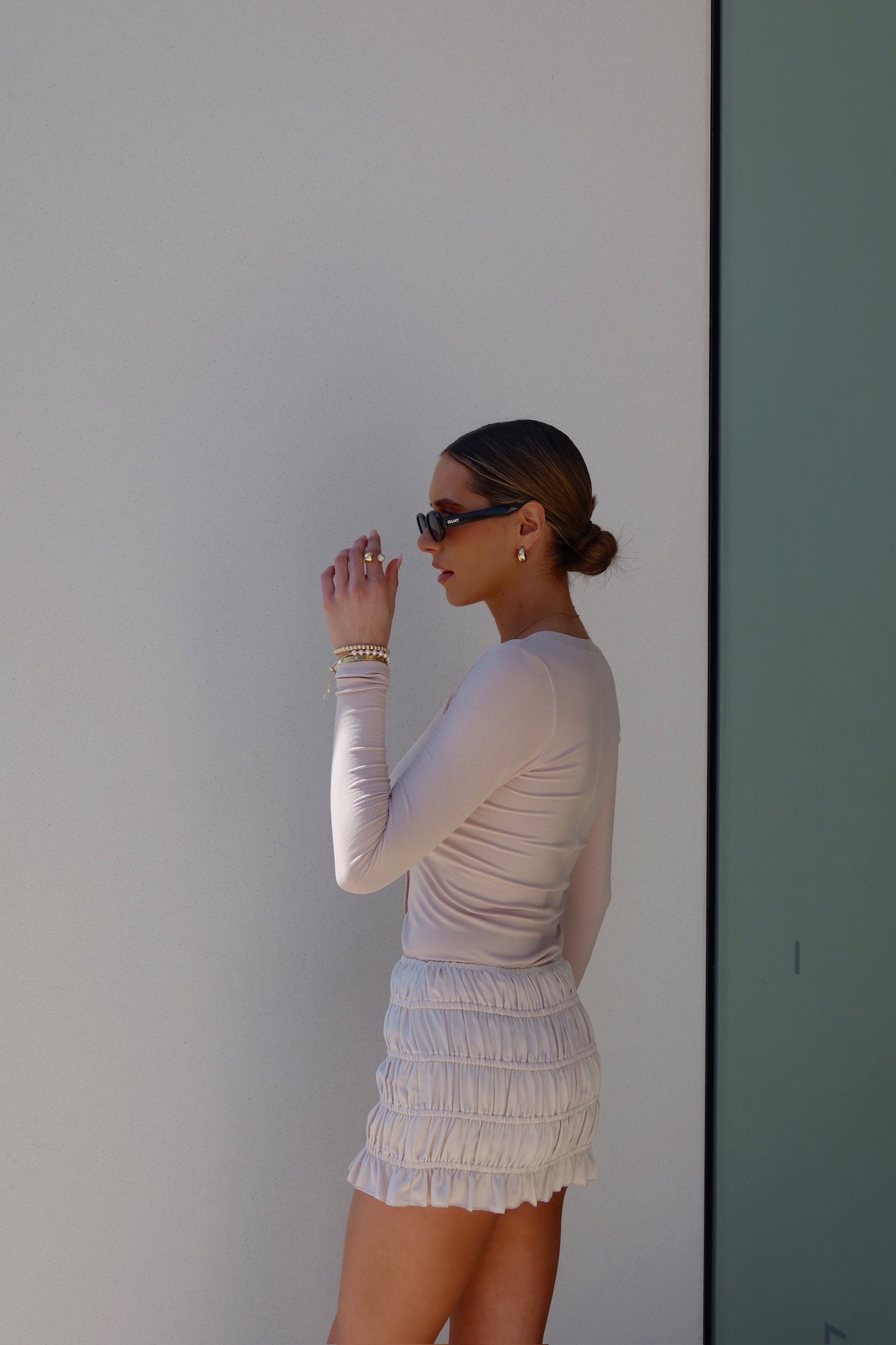 Erika Button-Down Long Sleeve Top in Blush