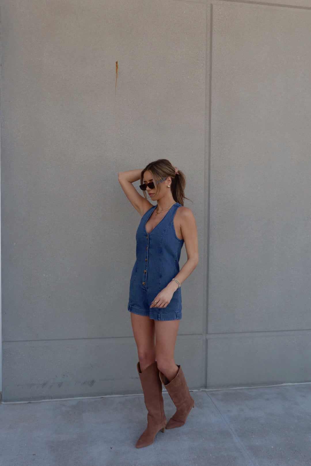 Maggie Button Down Denim Romper
