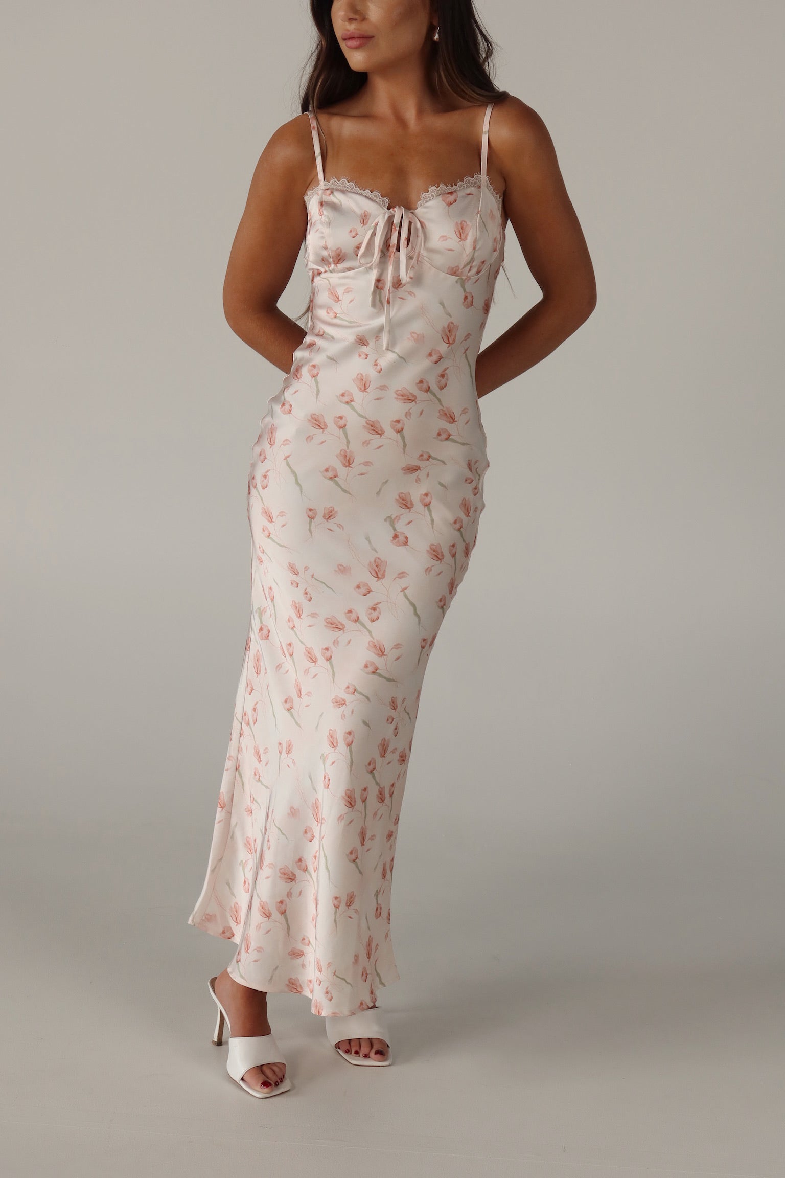 Brynn Satin Floral Midi Dress