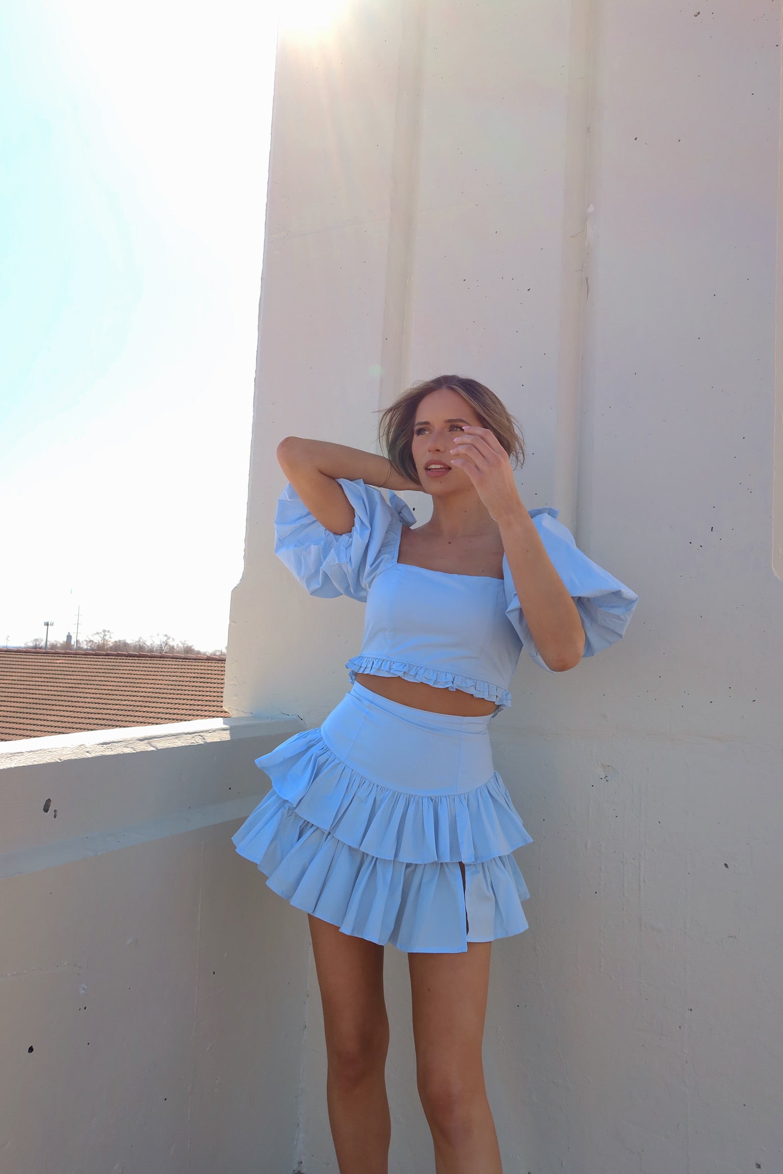 Zoe Puff Sleeve Crop Top And Skirt Set