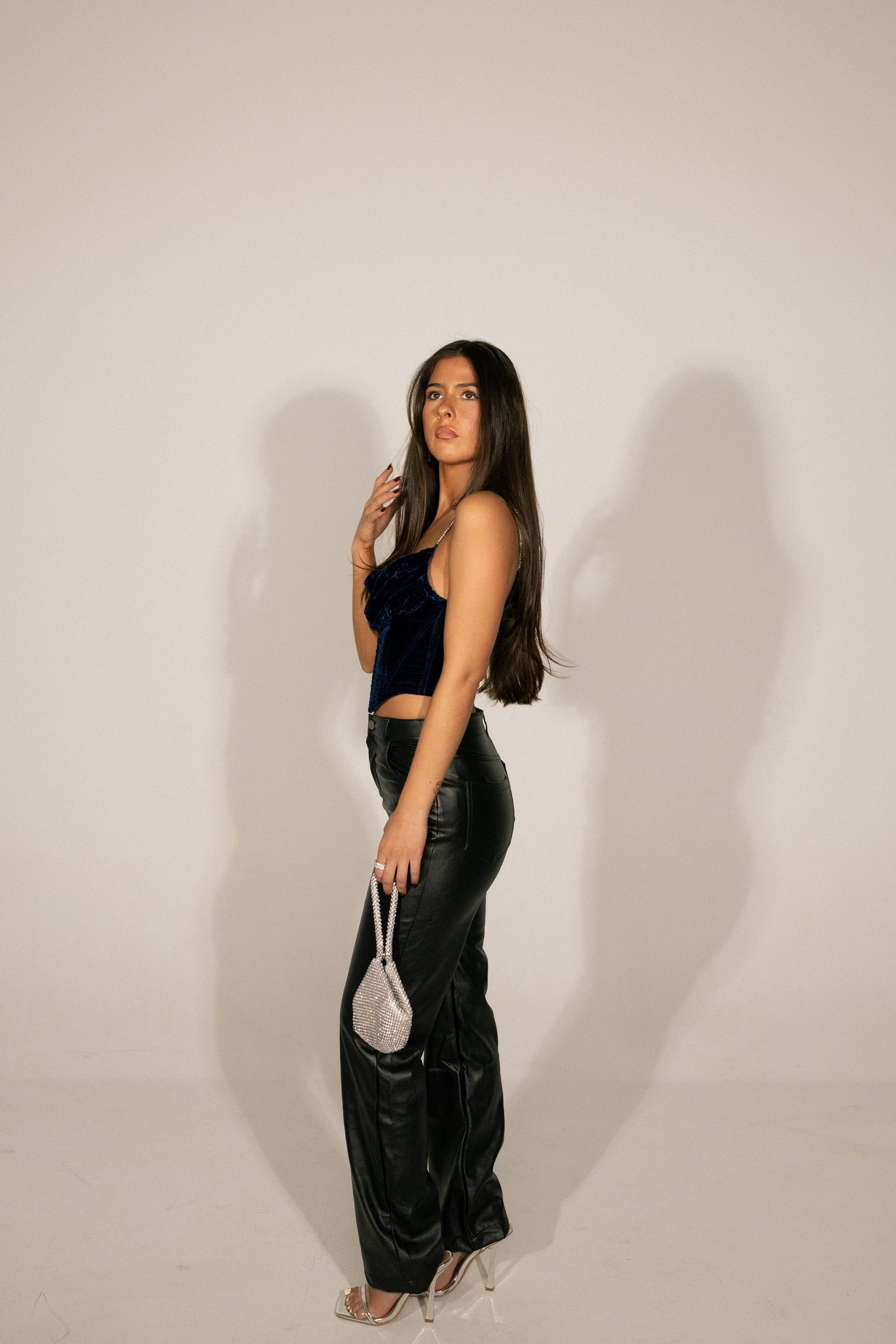 Tori Velvet Corset Top in Navy