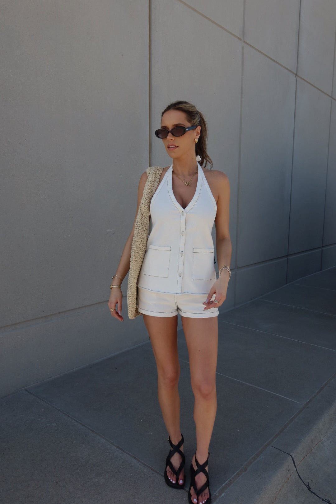 Tayle Contrast Stitch Denim Shorts