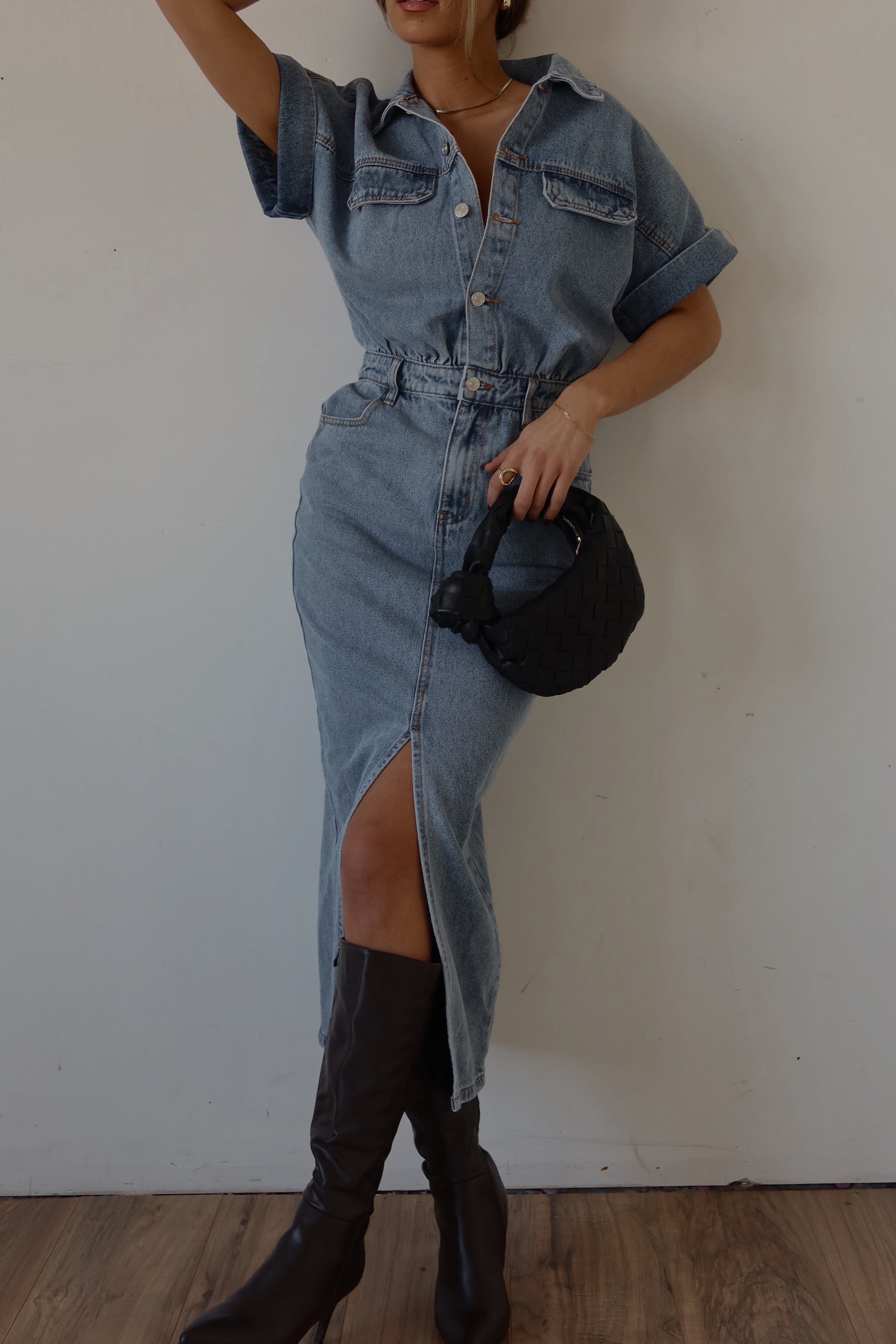 Tobie Short Sleeve Denim Midi Dress