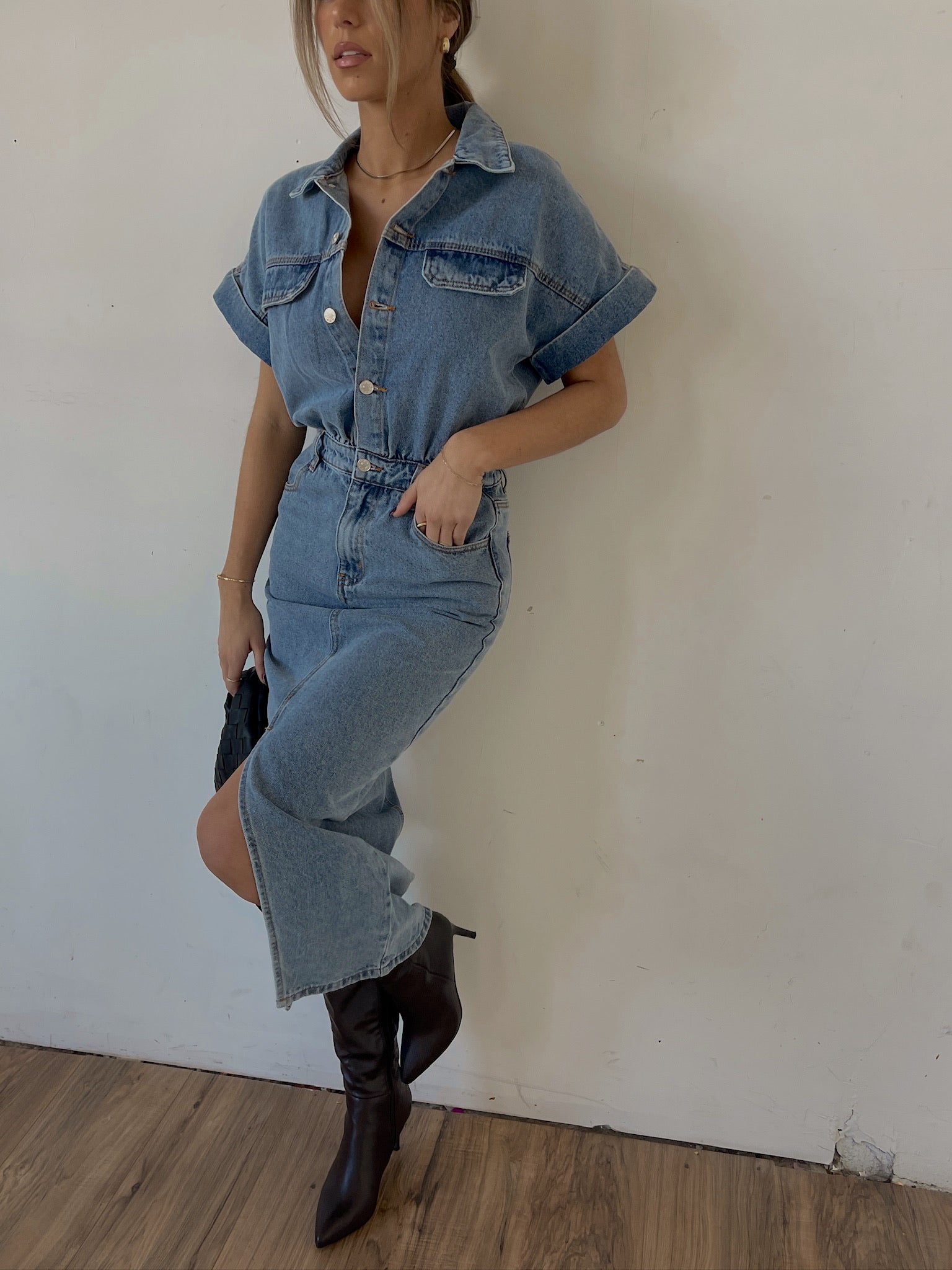 Tobie Short Sleeve Denim Midi Dress