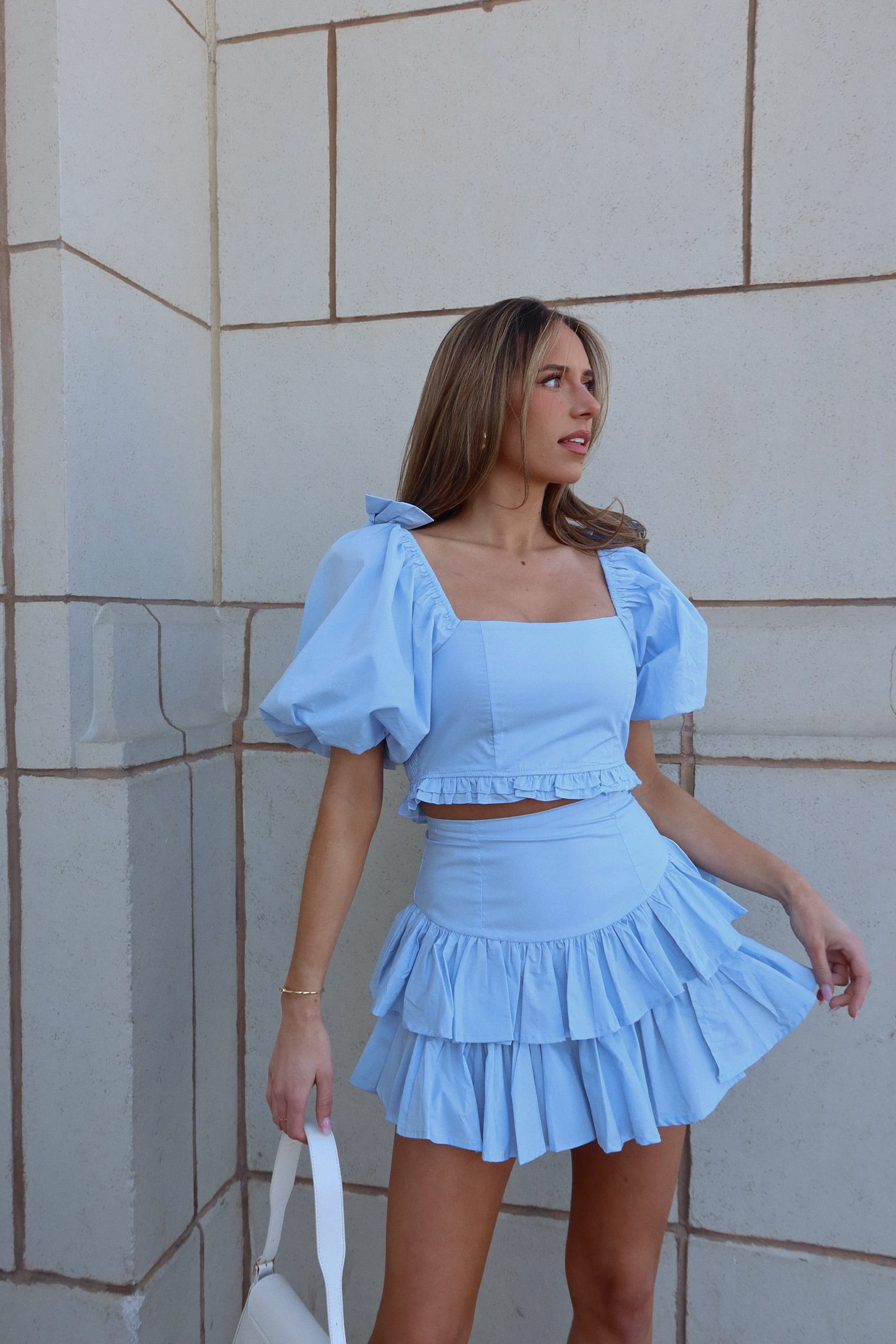 Zoe Puff Sleeve Crop Top And Skirt Set