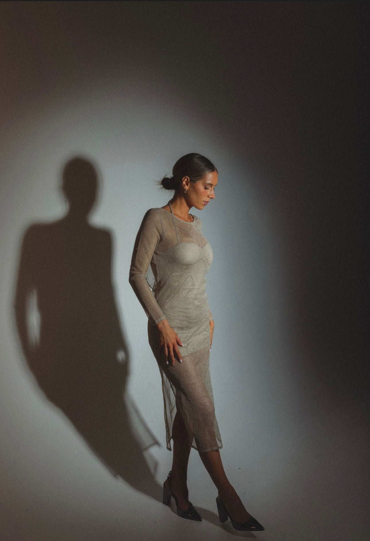 Golden Mesh Midi Dress