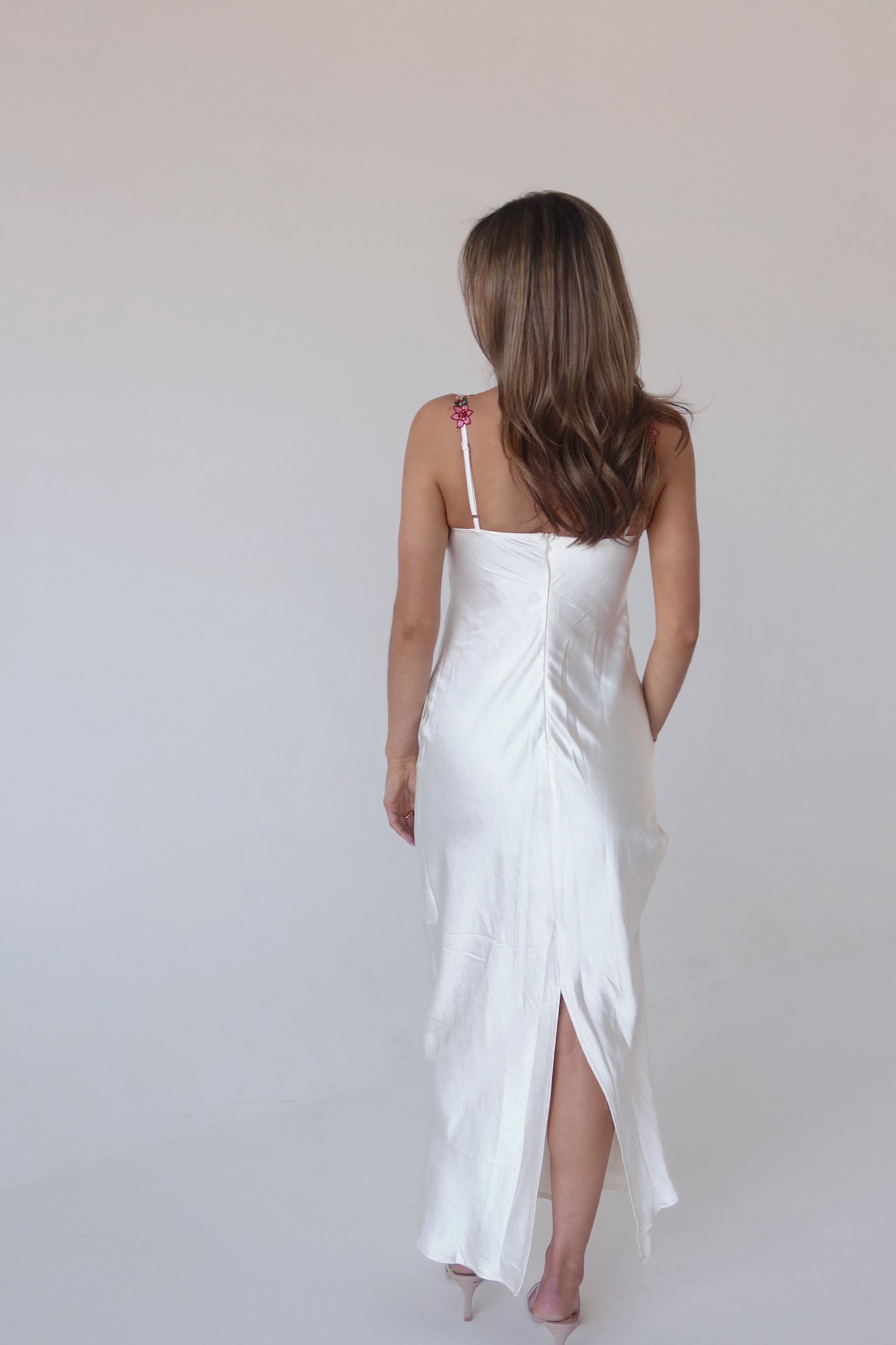 Naomi Floral Hem Silk Maxi Dress In Oyster