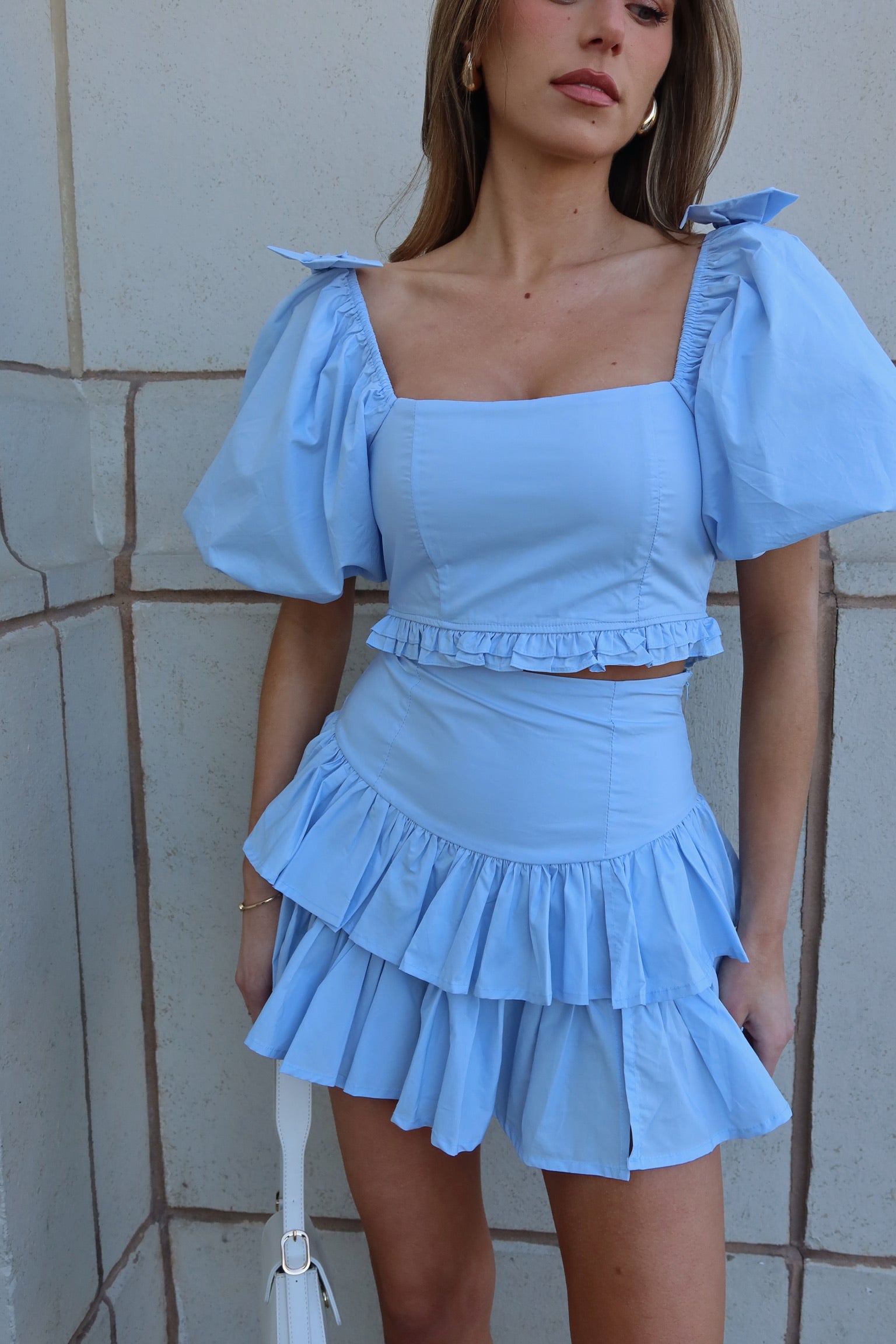 Zoe Puff Sleeve Crop Top And Skirt Set