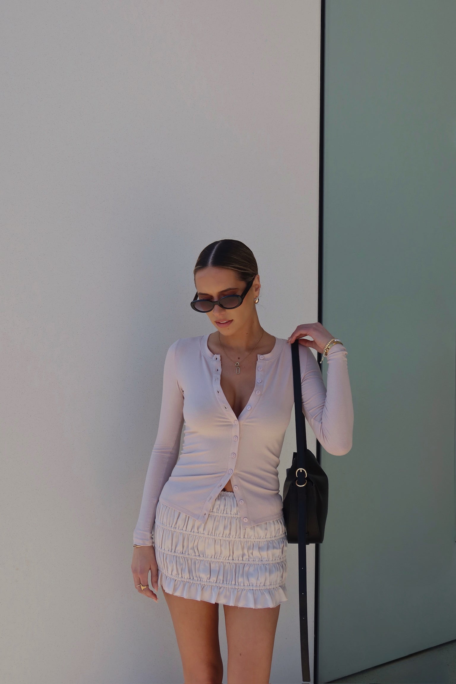 Erika Button-Down Long Sleeve Top in Blush