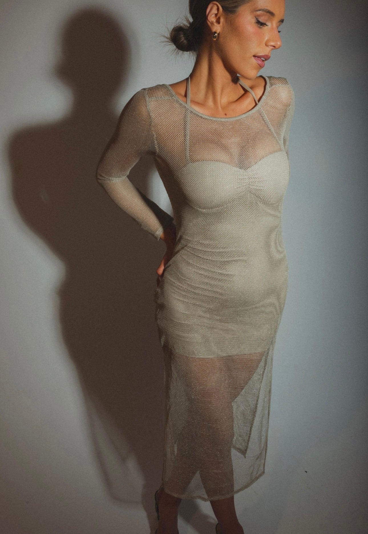 Golden Mesh Midi Dress