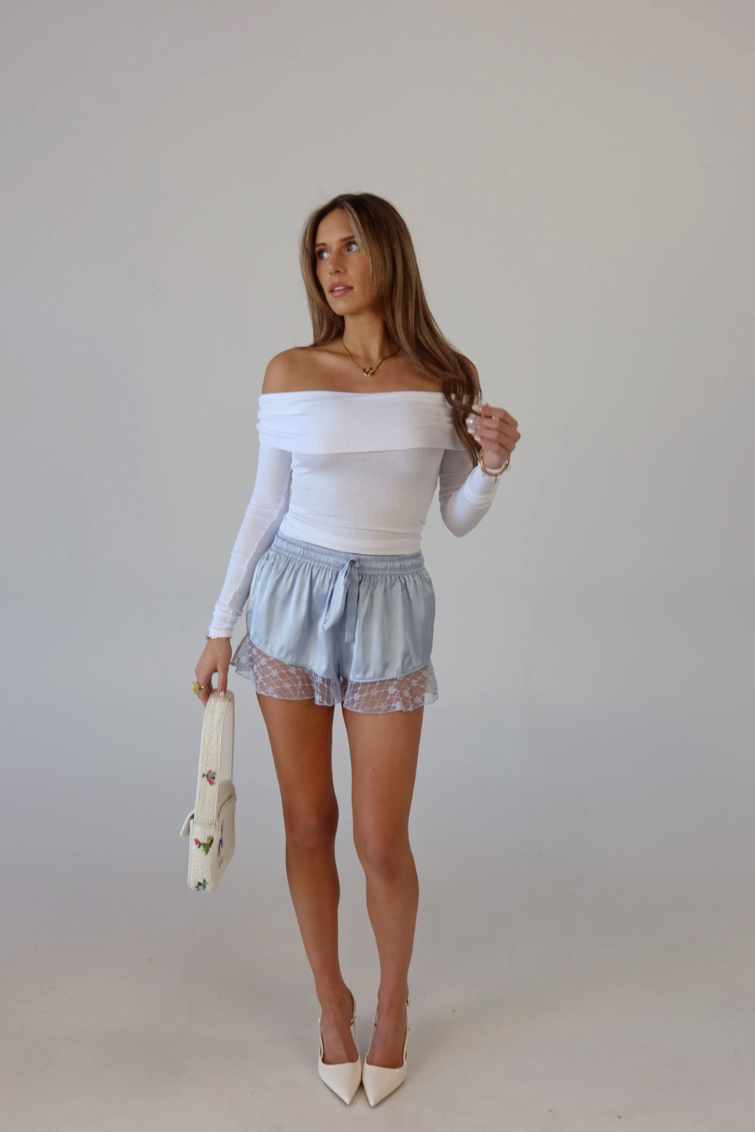 Devyn Satin Short in Dusty Blue