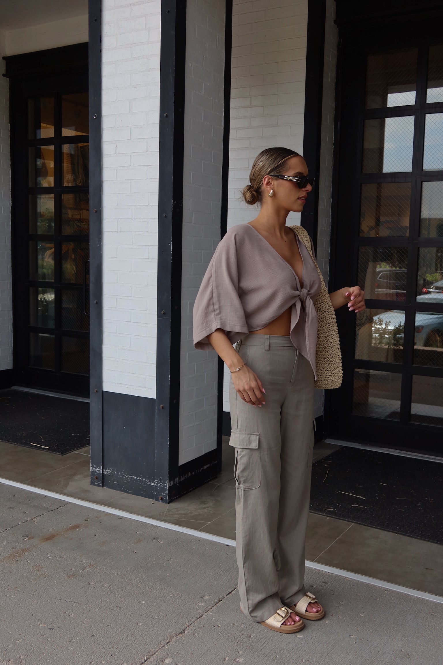 Charcoal Linen Cargo Pants