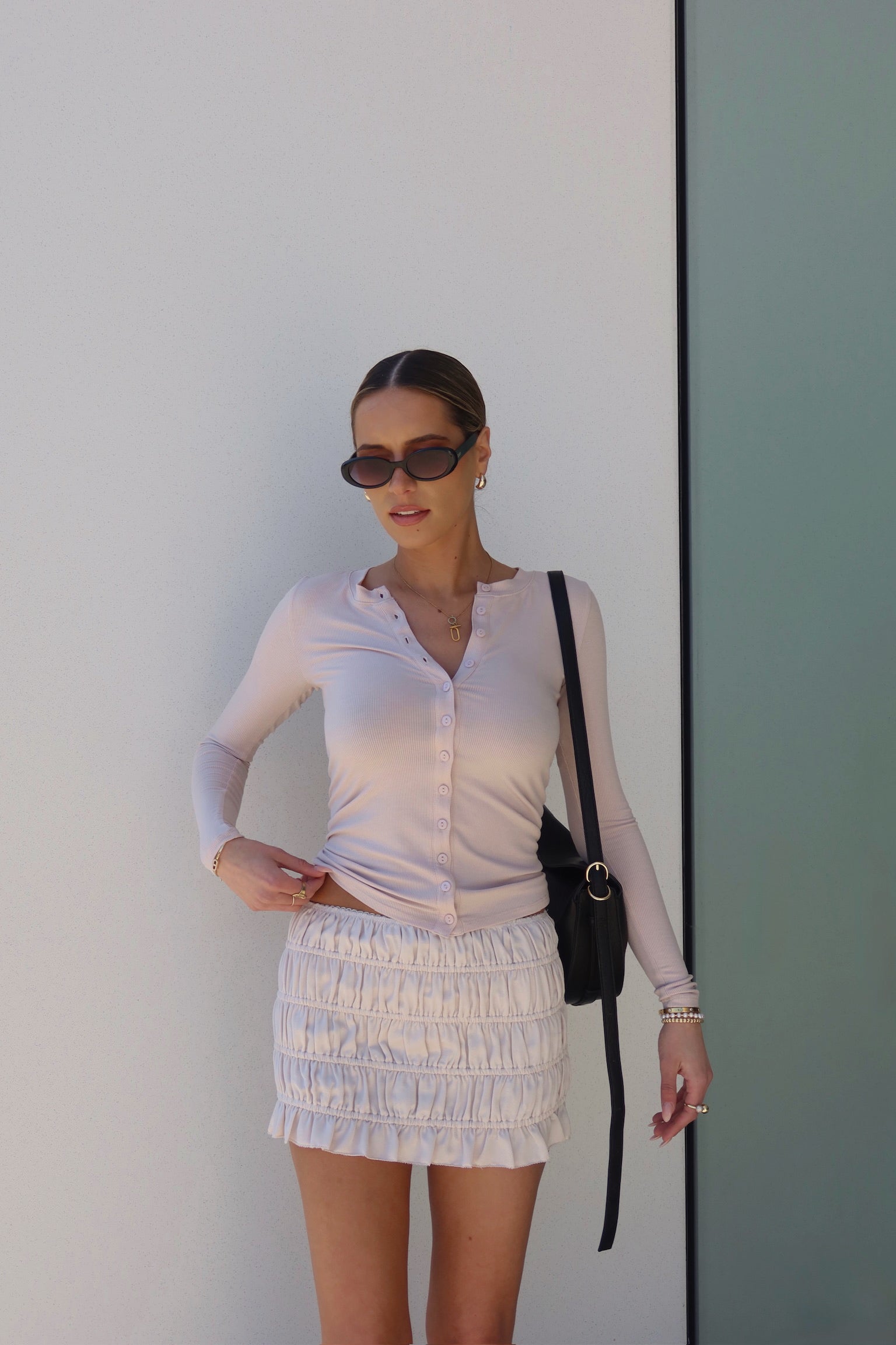 Erika Button-Down Long Sleeve Top in Blush