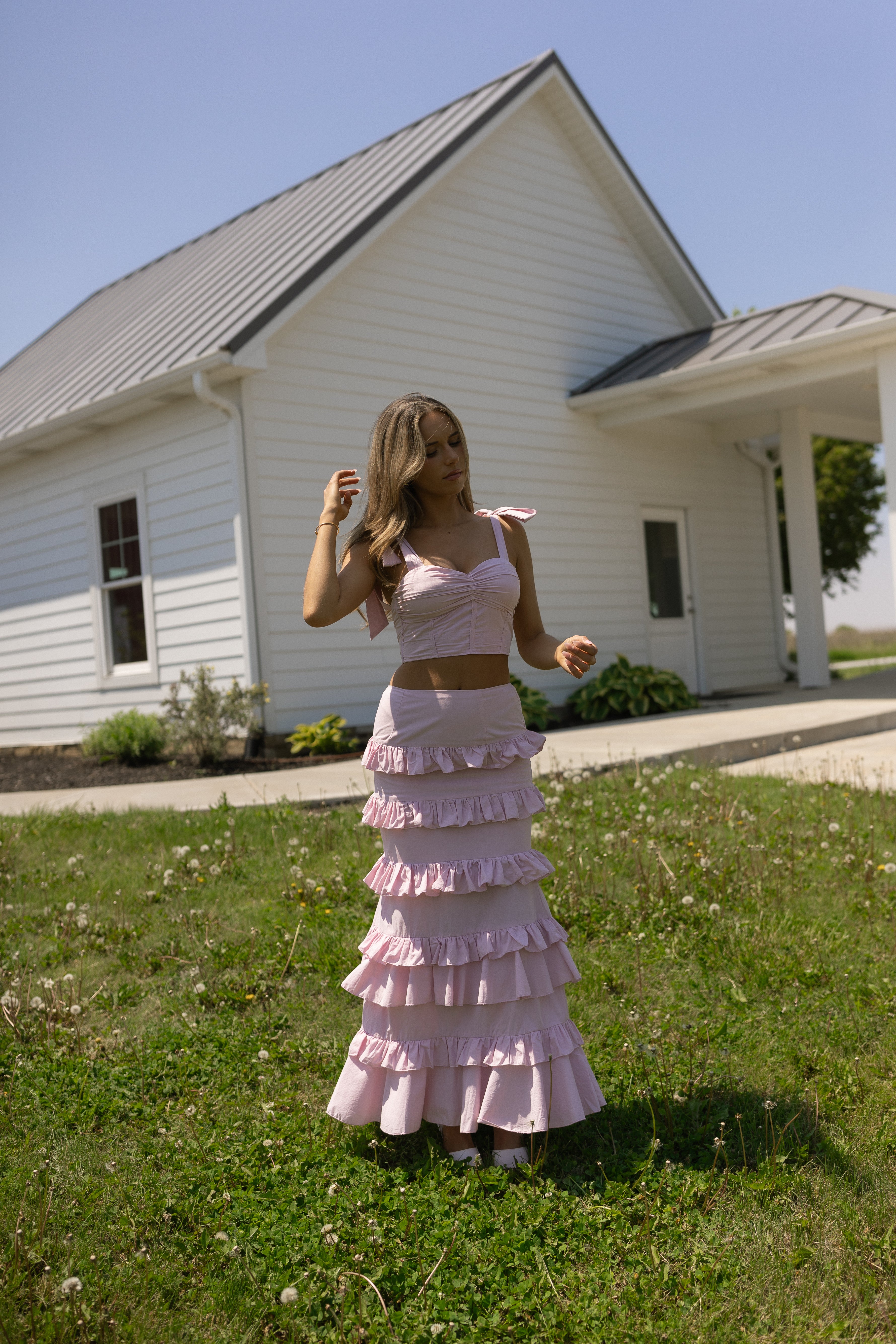 Maeve Crop Top And Ruffle Midi Skirt Set