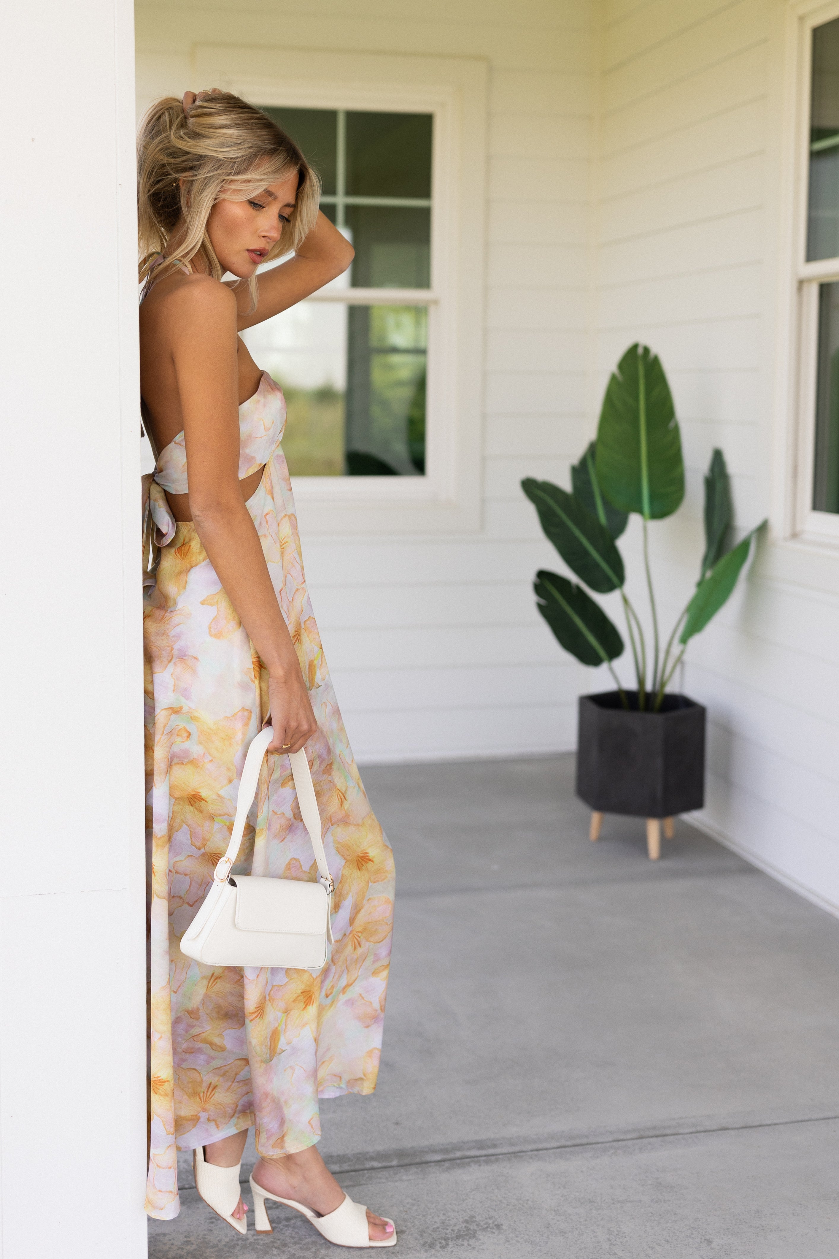Yellow Halter Floral Maxi Dress