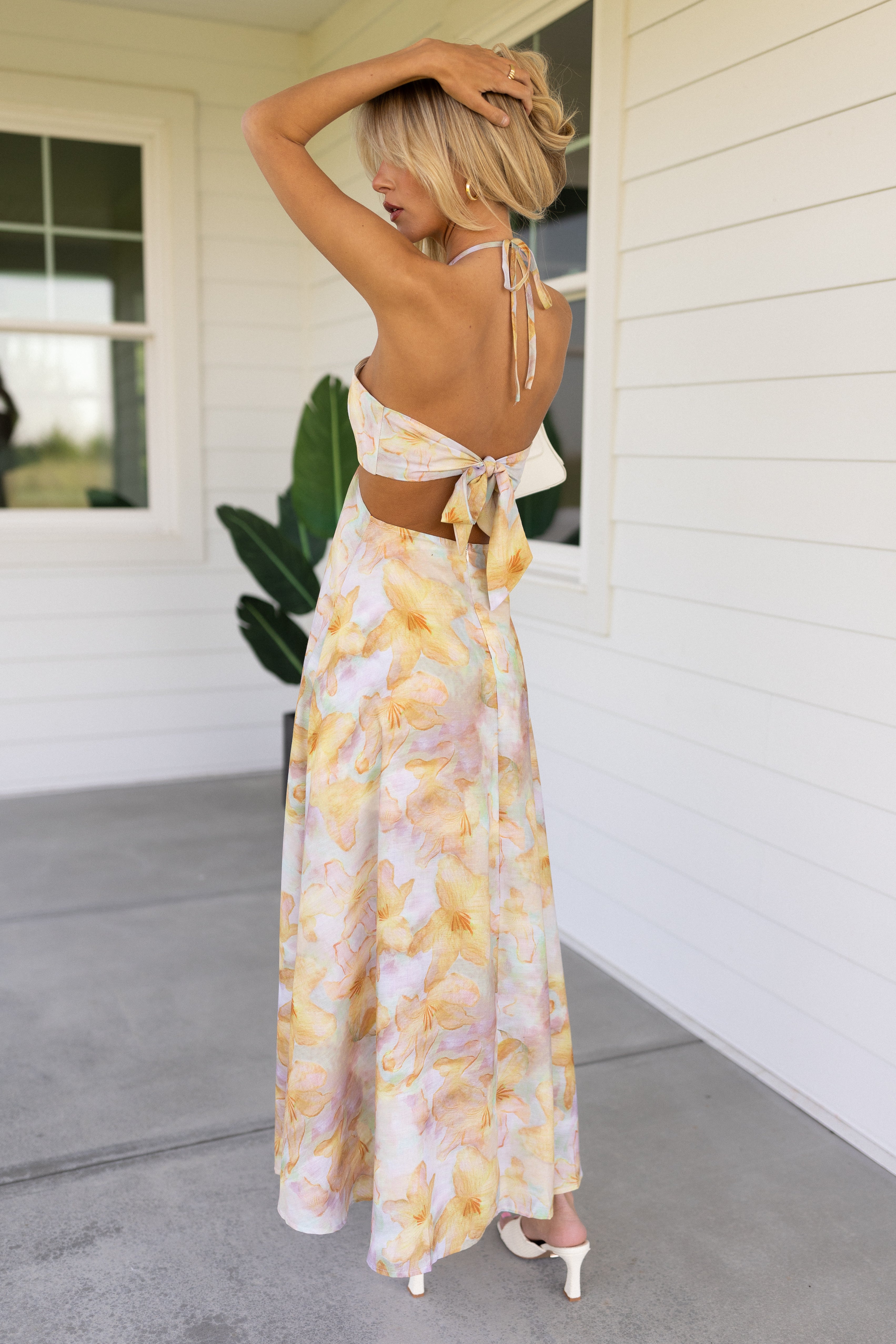 Yellow Halter Floral Maxi Dress
