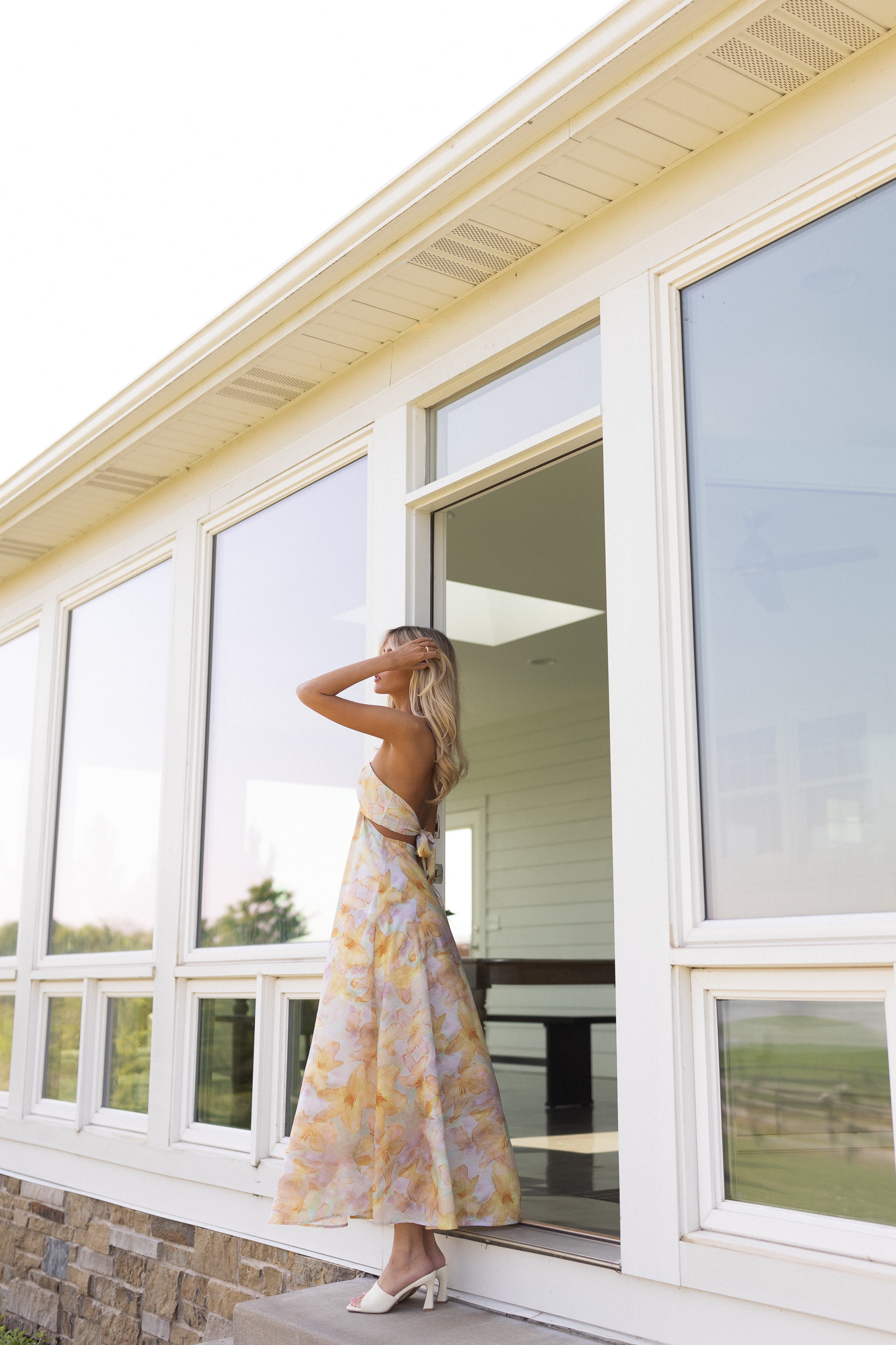 Yellow Halter Floral Maxi Dress