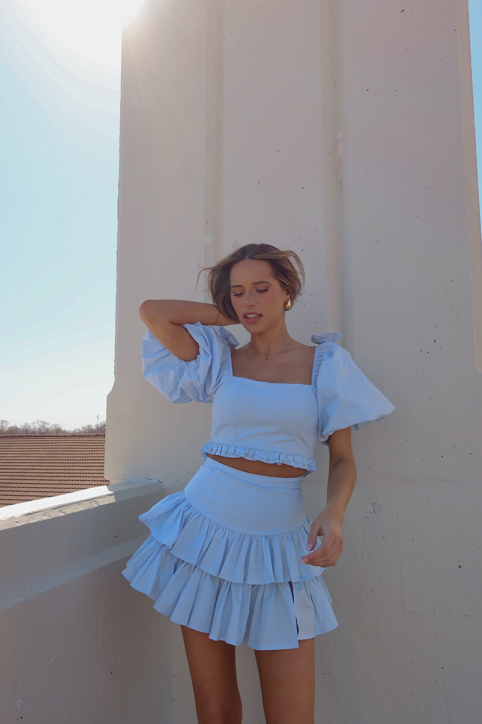 Zoe Puff Sleeve Crop Top And Skirt Set