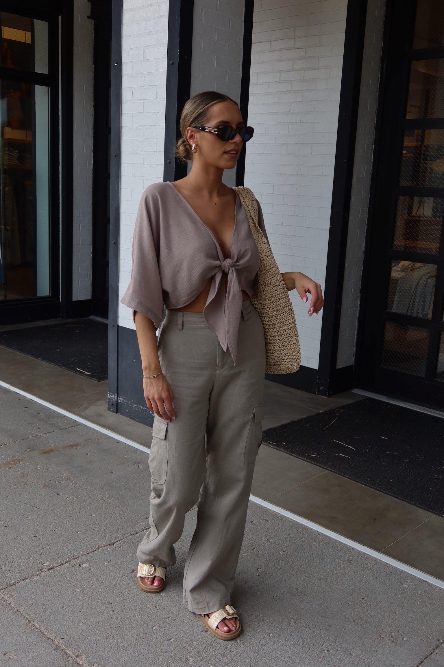 Charcoal Linen Cargo Pants