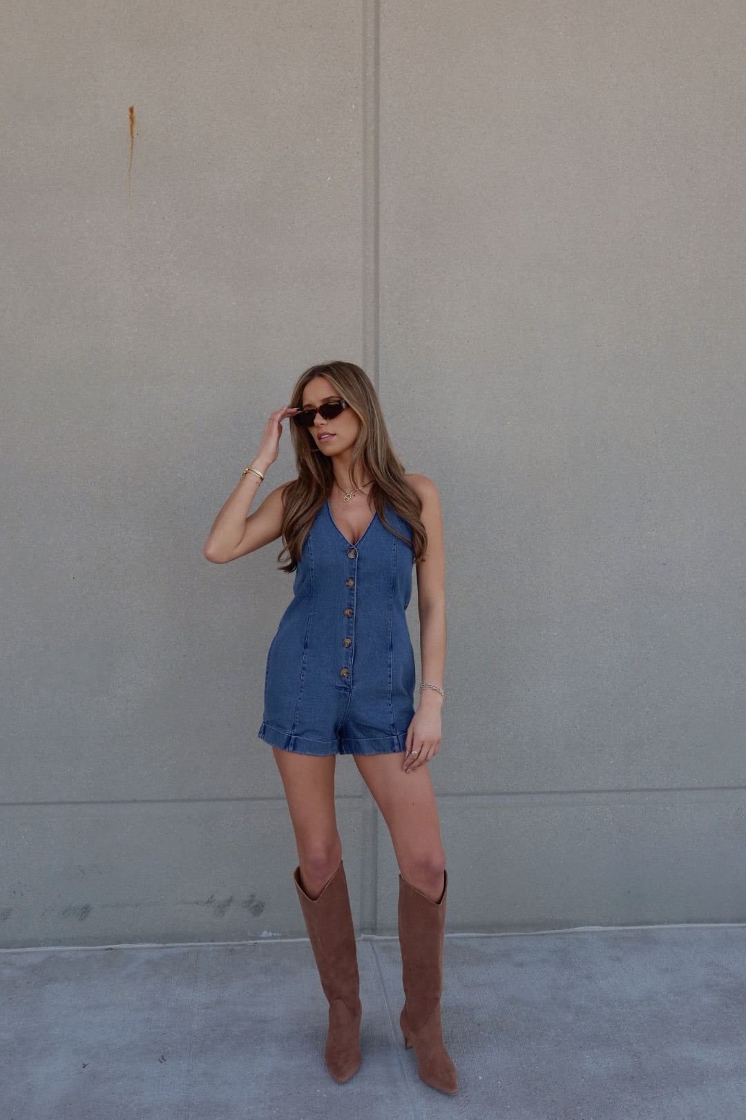 Maggie Button Down Denim Romper