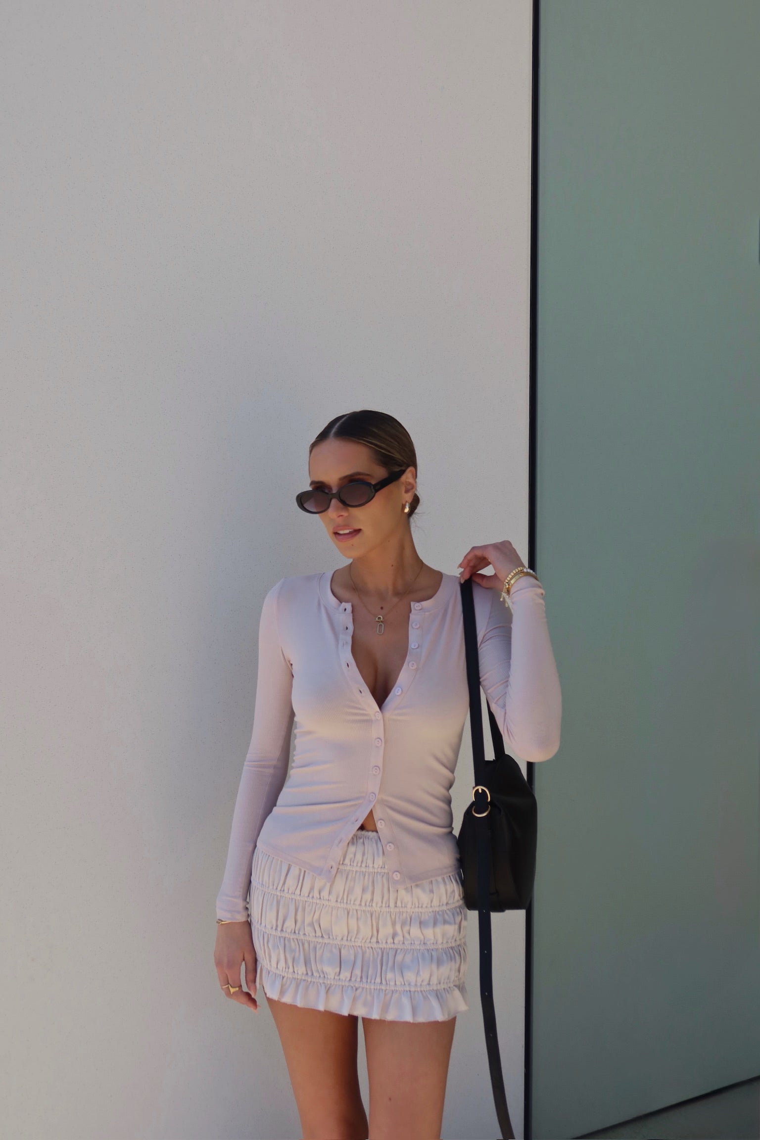 Erika Button-Down Long Sleeve Top in Blush