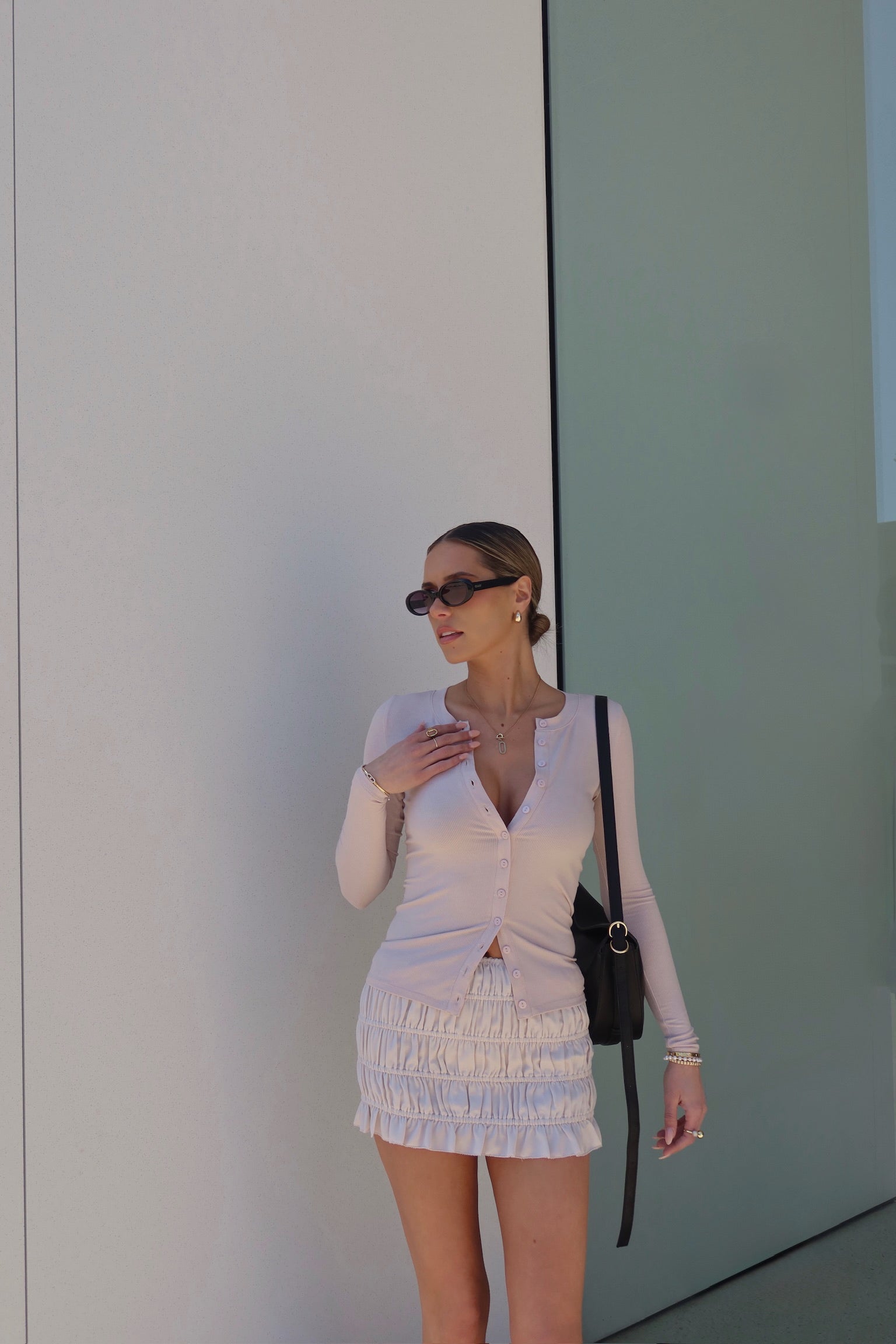 Erika Button-Down Long Sleeve Top in Blush