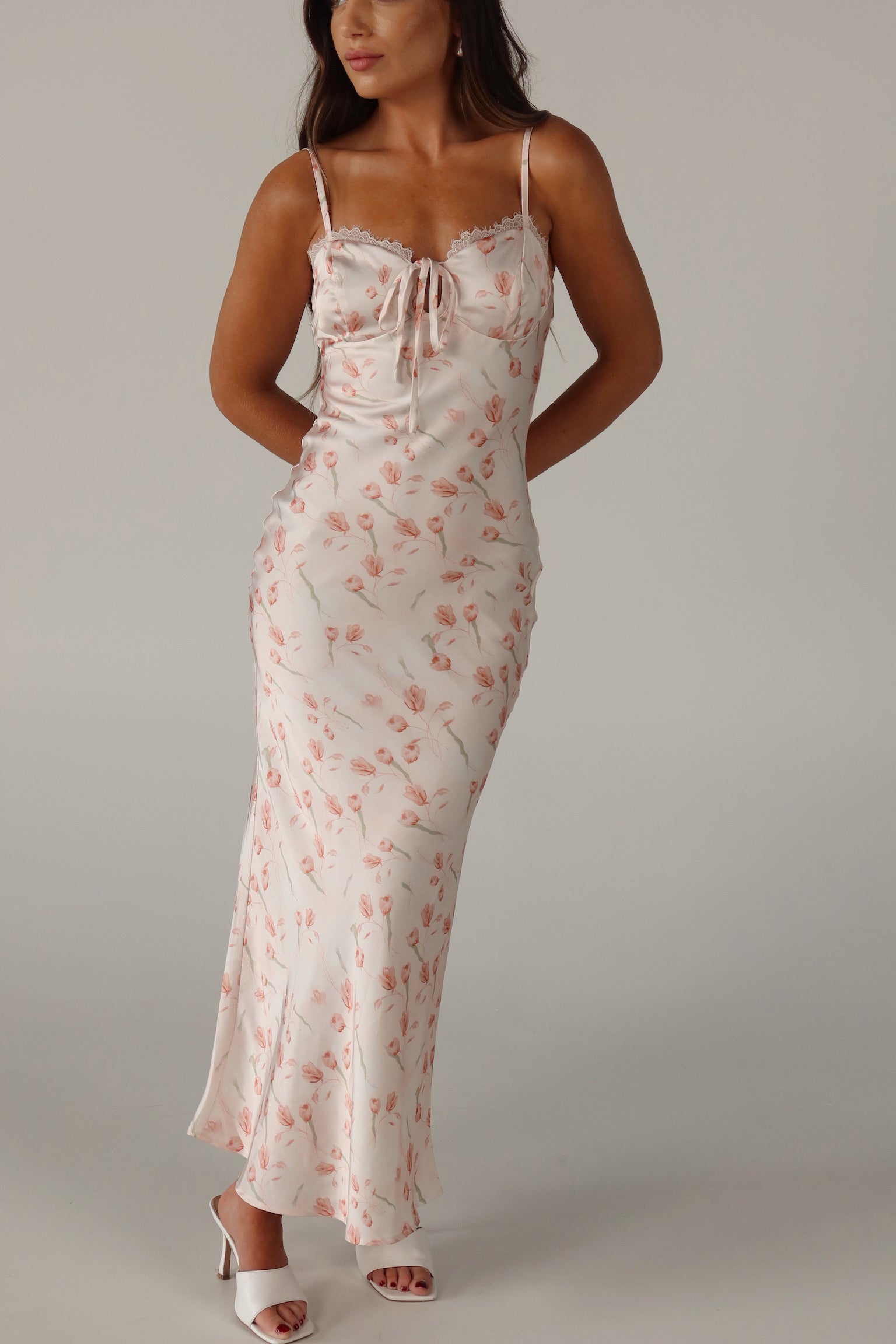 Brynn Satin Floral Midi Dress