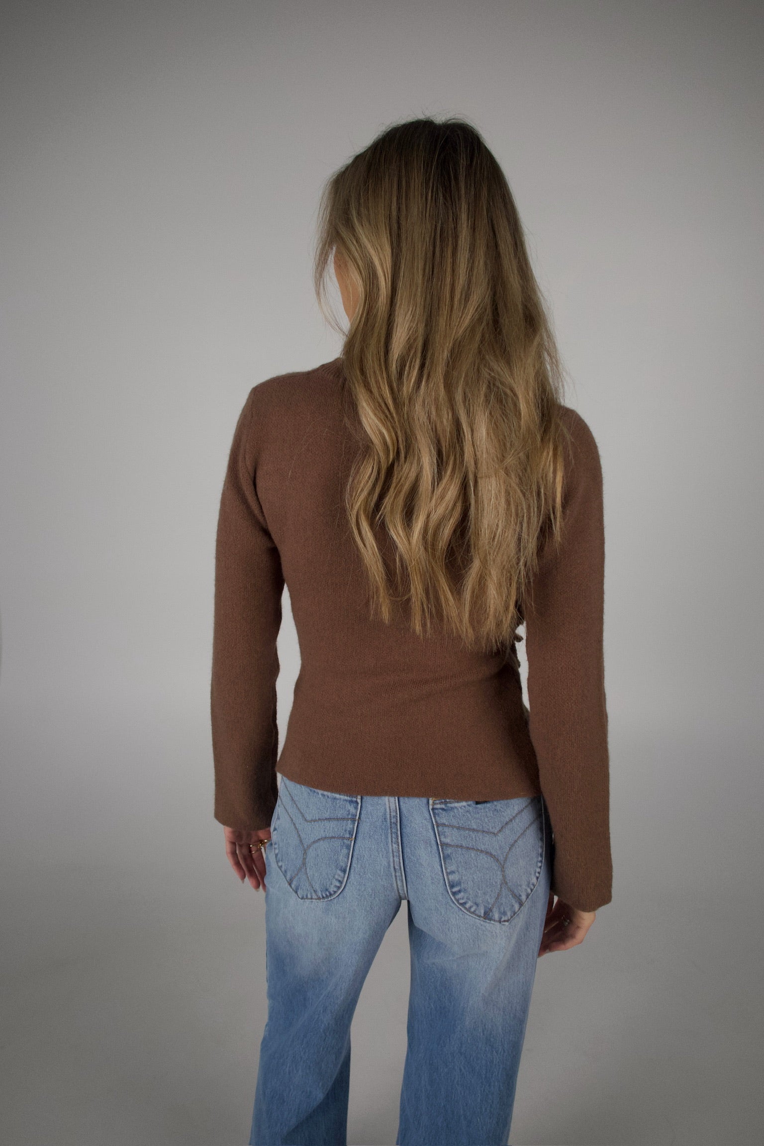 Mocha Asymmetrical Ruched Sweater Top