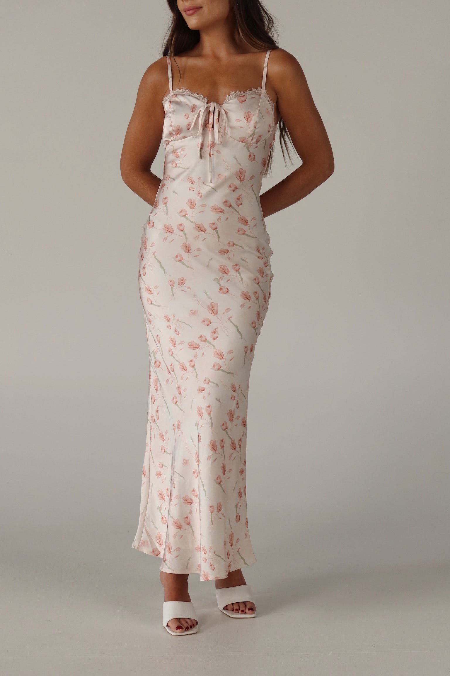 Brynn Satin Floral Midi Dress