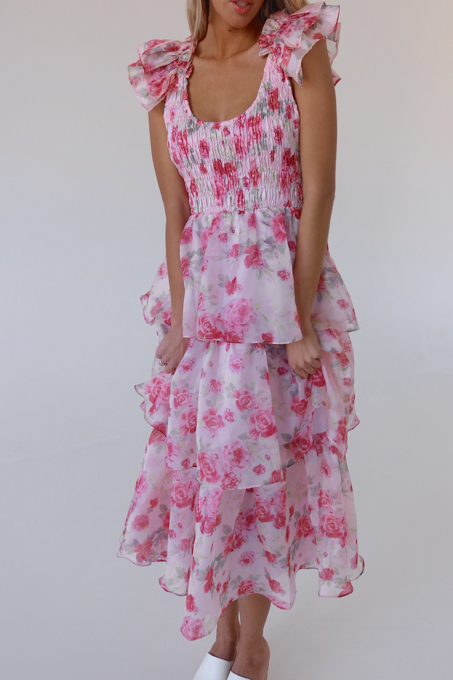 RESTOCKED :Livia Tiered Organza Midi Dress