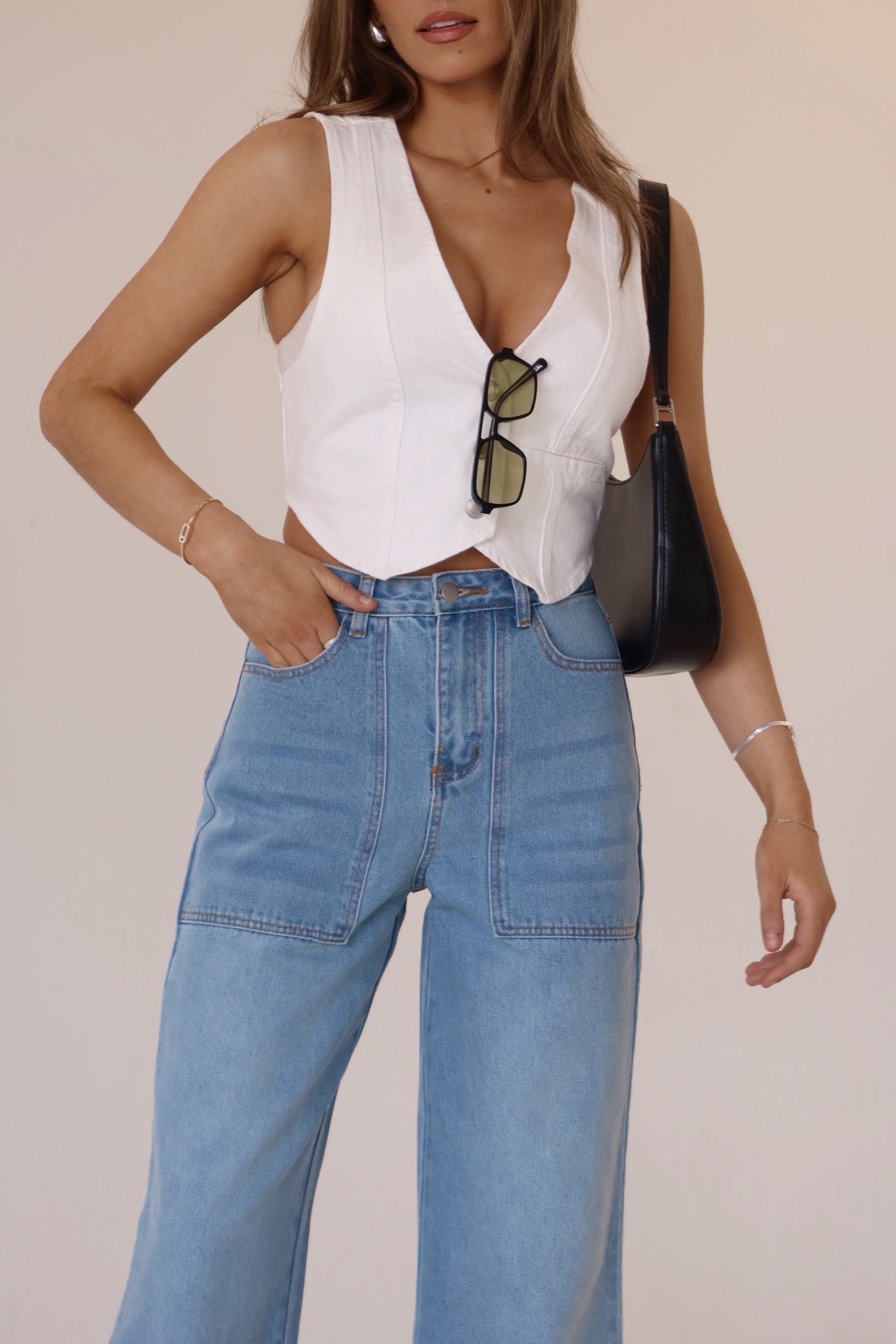 RESTOCKED :Aviana Denim Vest In White