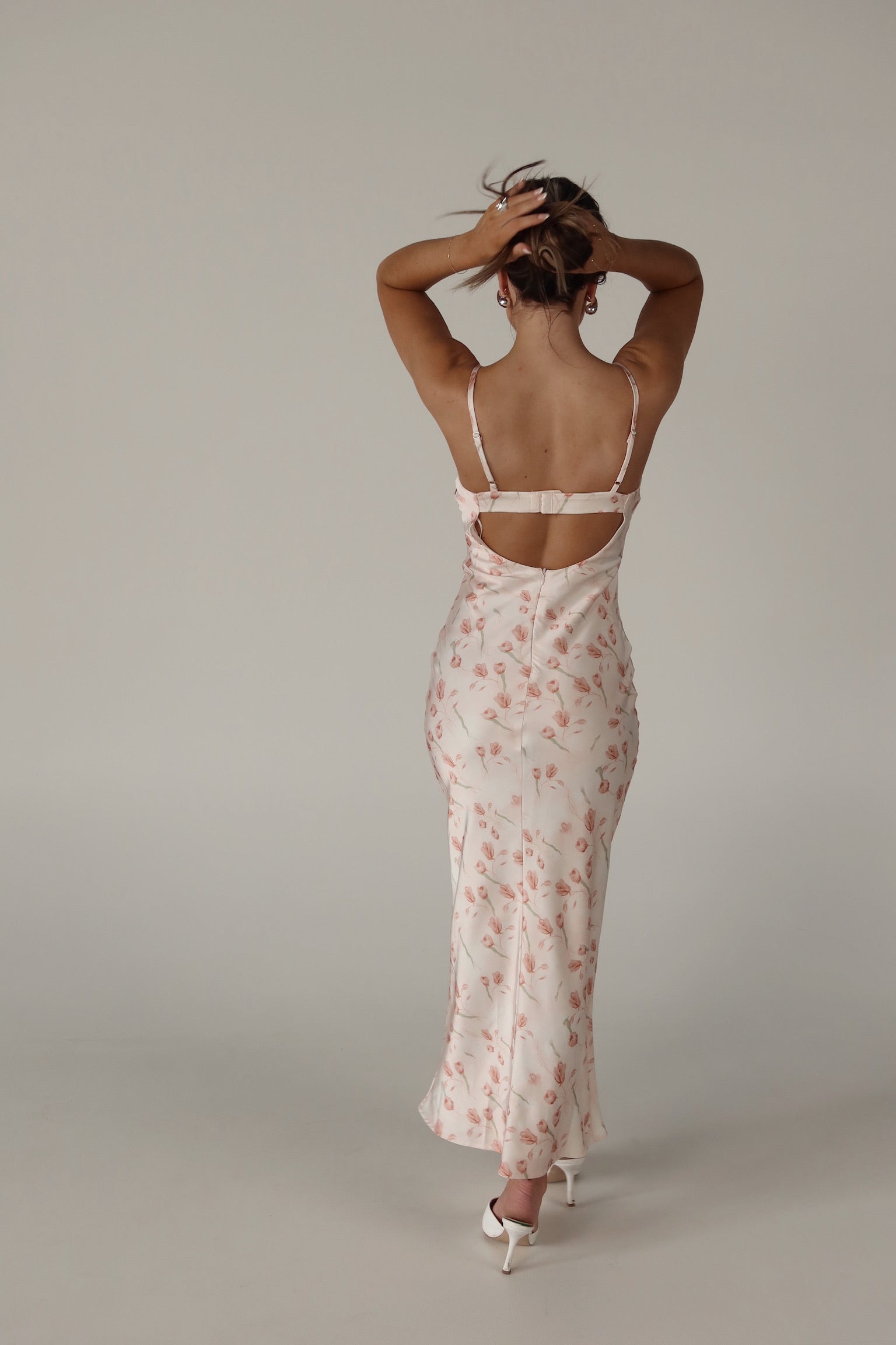 Brynn Satin Floral Midi Dress