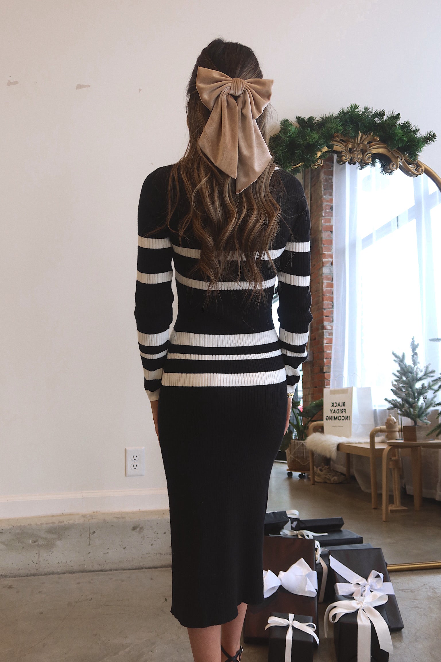 RESTOCKED :Noelle Striped Ribbed Midi Dress