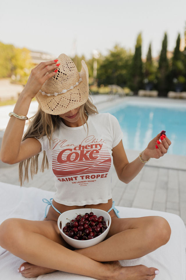 Cherry Coke Saint Tropez Baby Tee In White