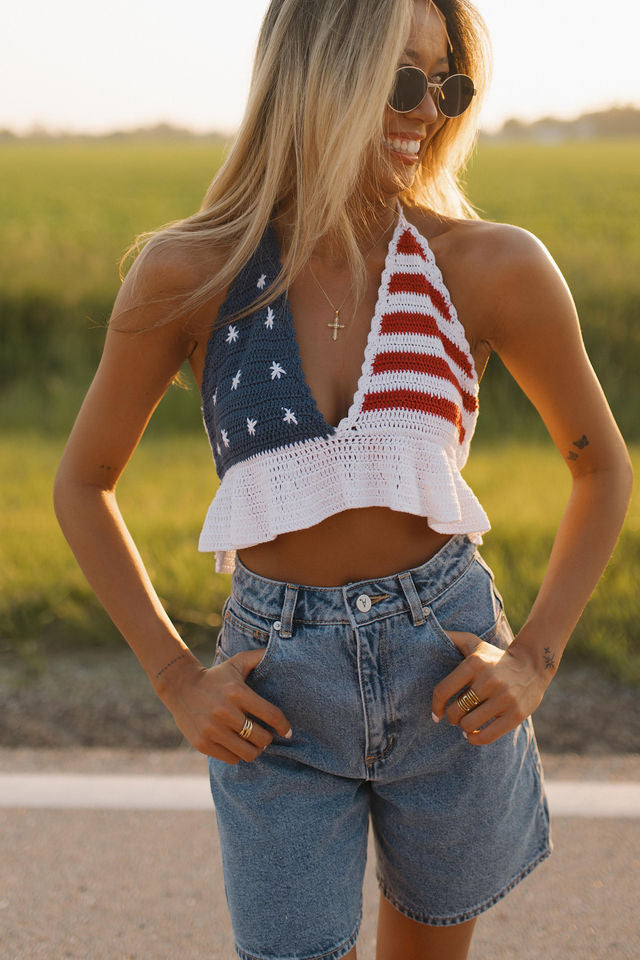 Pearl Stars and Stripes Crochet Top