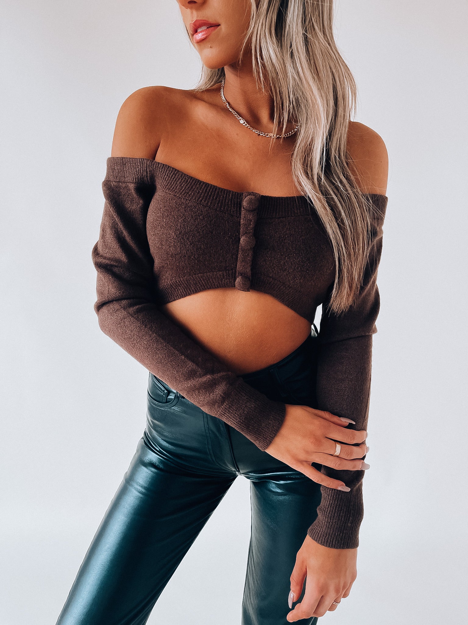 SALE :Mocha Jacie OTS Cropped Sweater