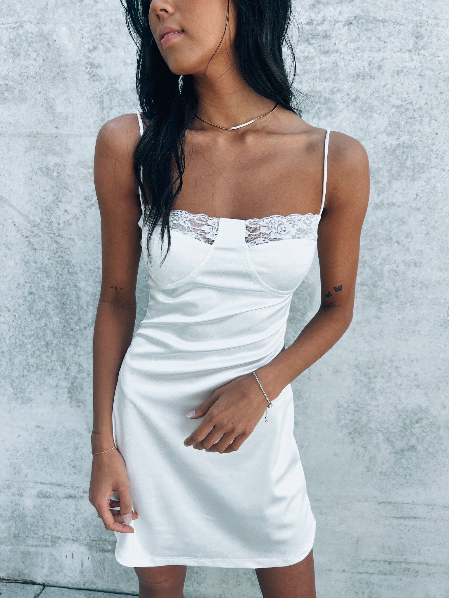 SALE :Brooks Satin Bustier Dress In White
