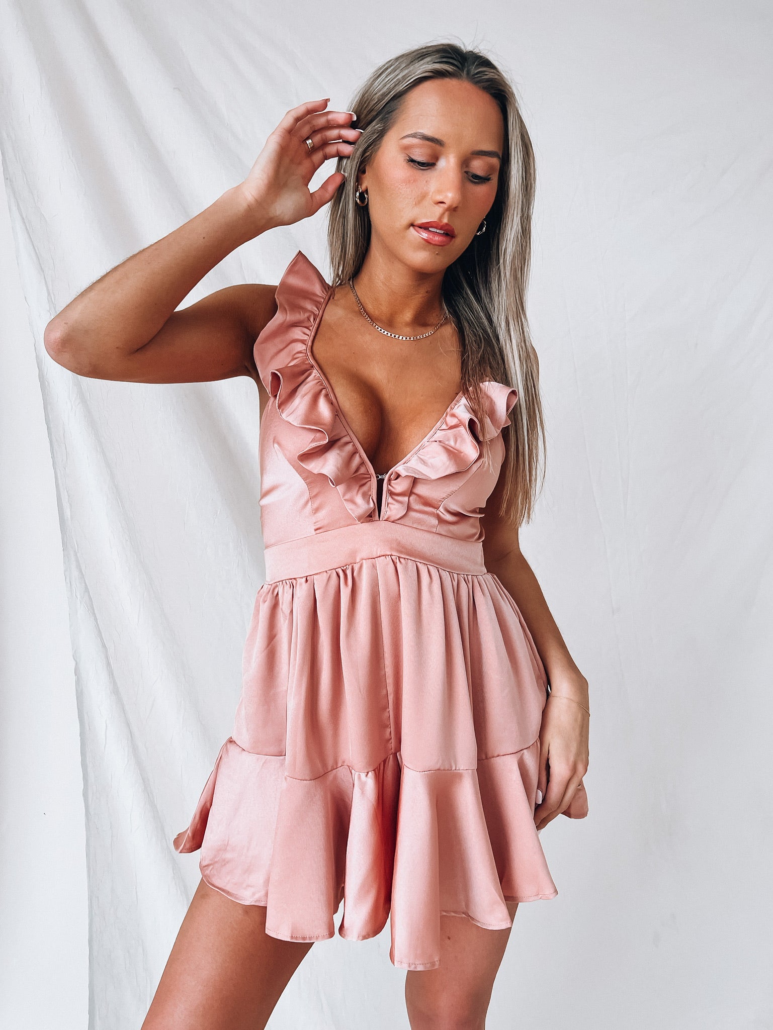 SALE :Whitnie Silk Ruffled Romper