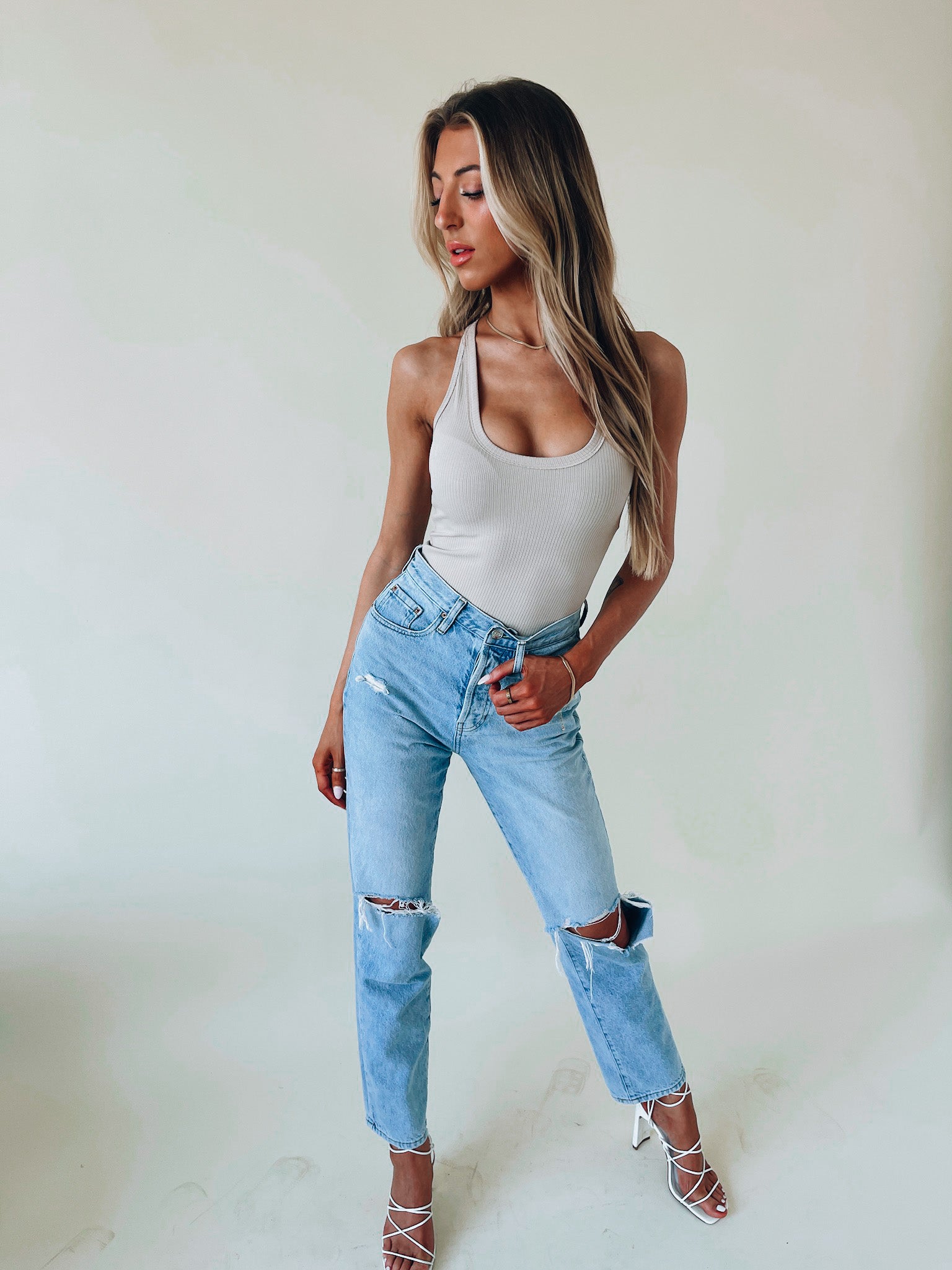 SALE :Basic Ribbed Khaki Bodysuit