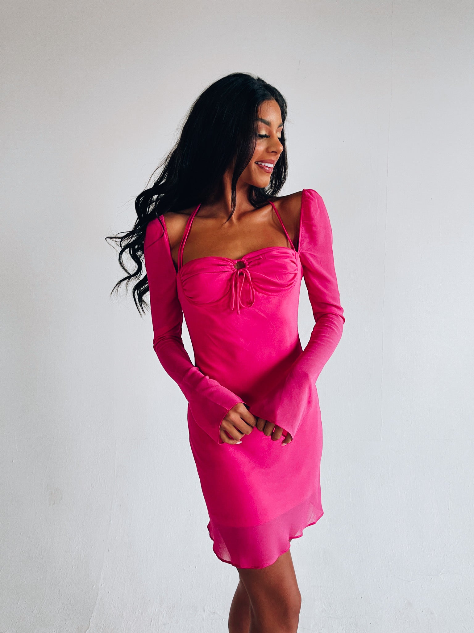 SALE :Tayla Long Sleeve Dress In Magenta